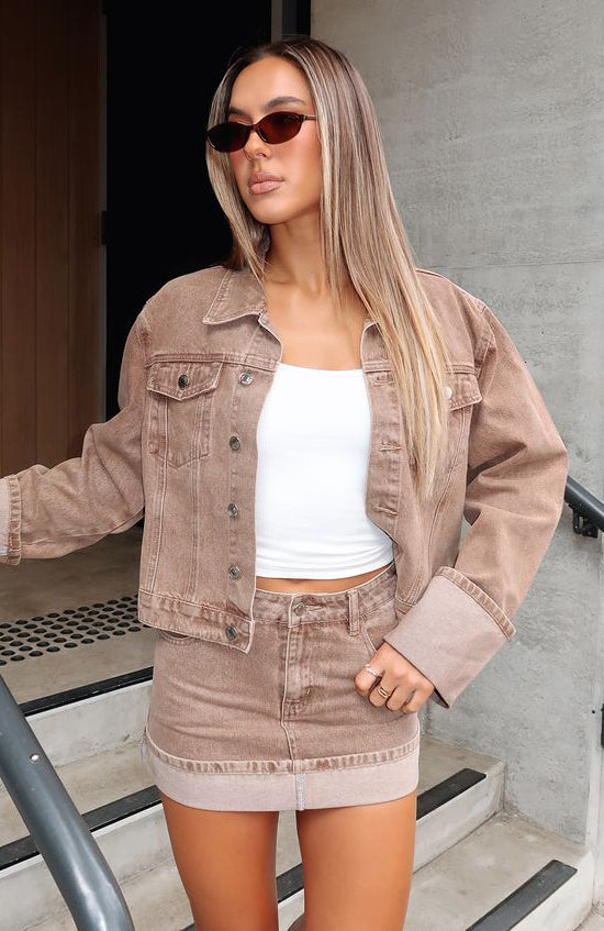 White Fox Charlotte Denim Jacket Tan Wash