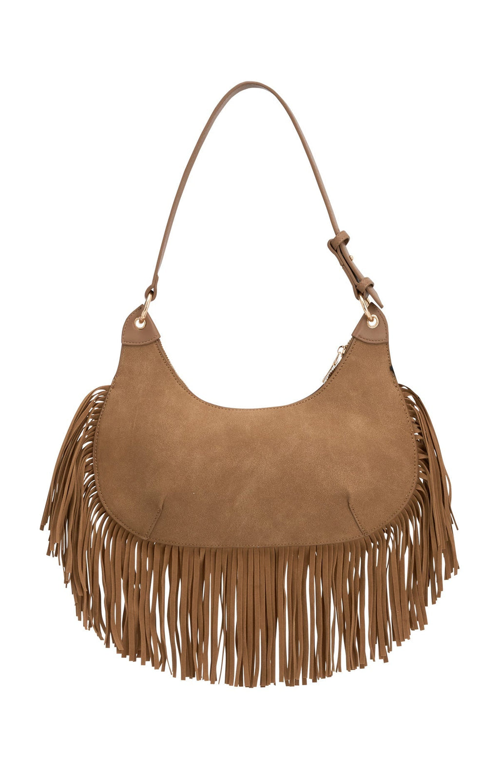 White Fox Wells Shoulder Bag Taupe Faux Suede