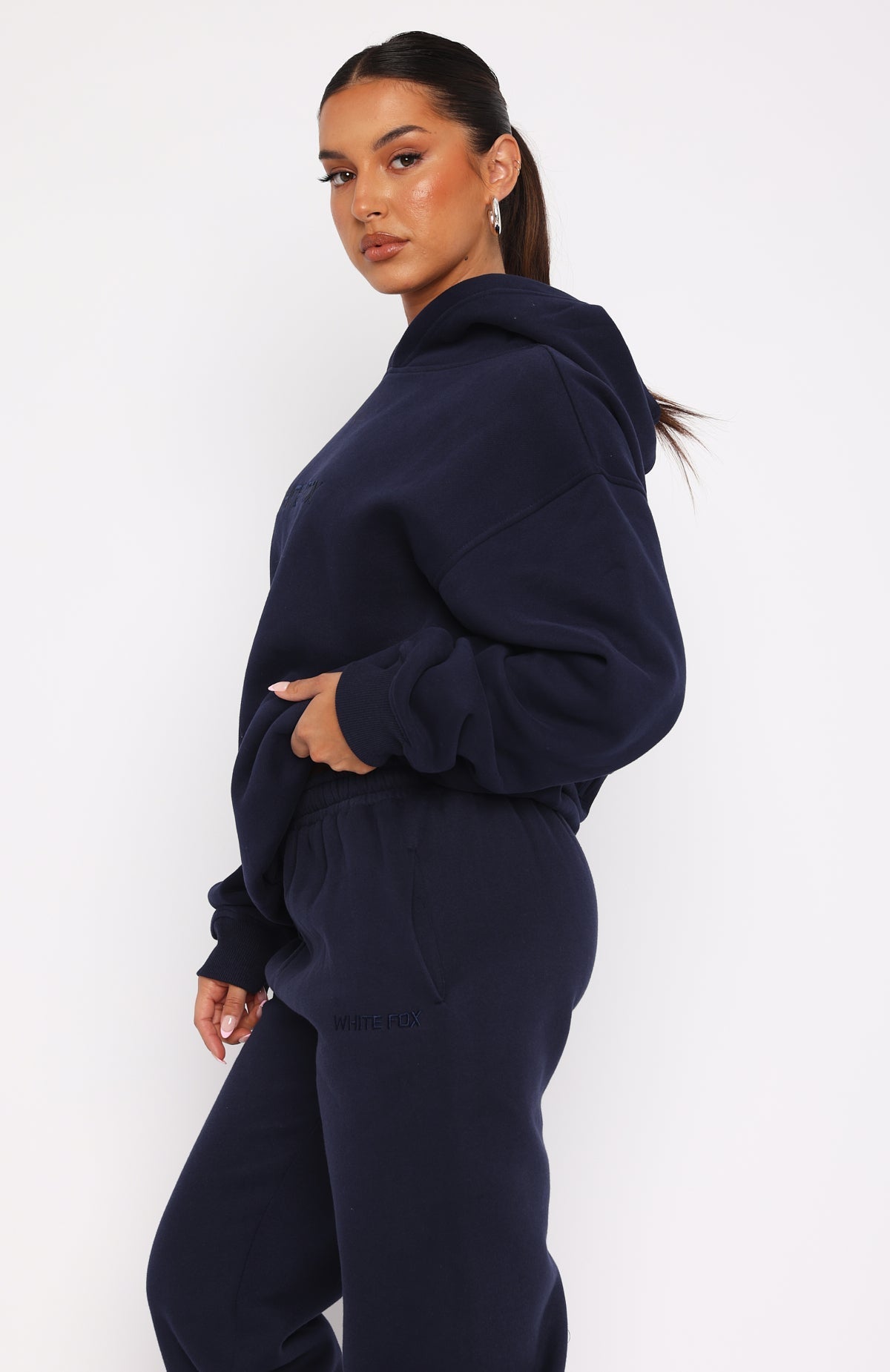 White Fox Stay Lifted Oversized Hoodie Navy