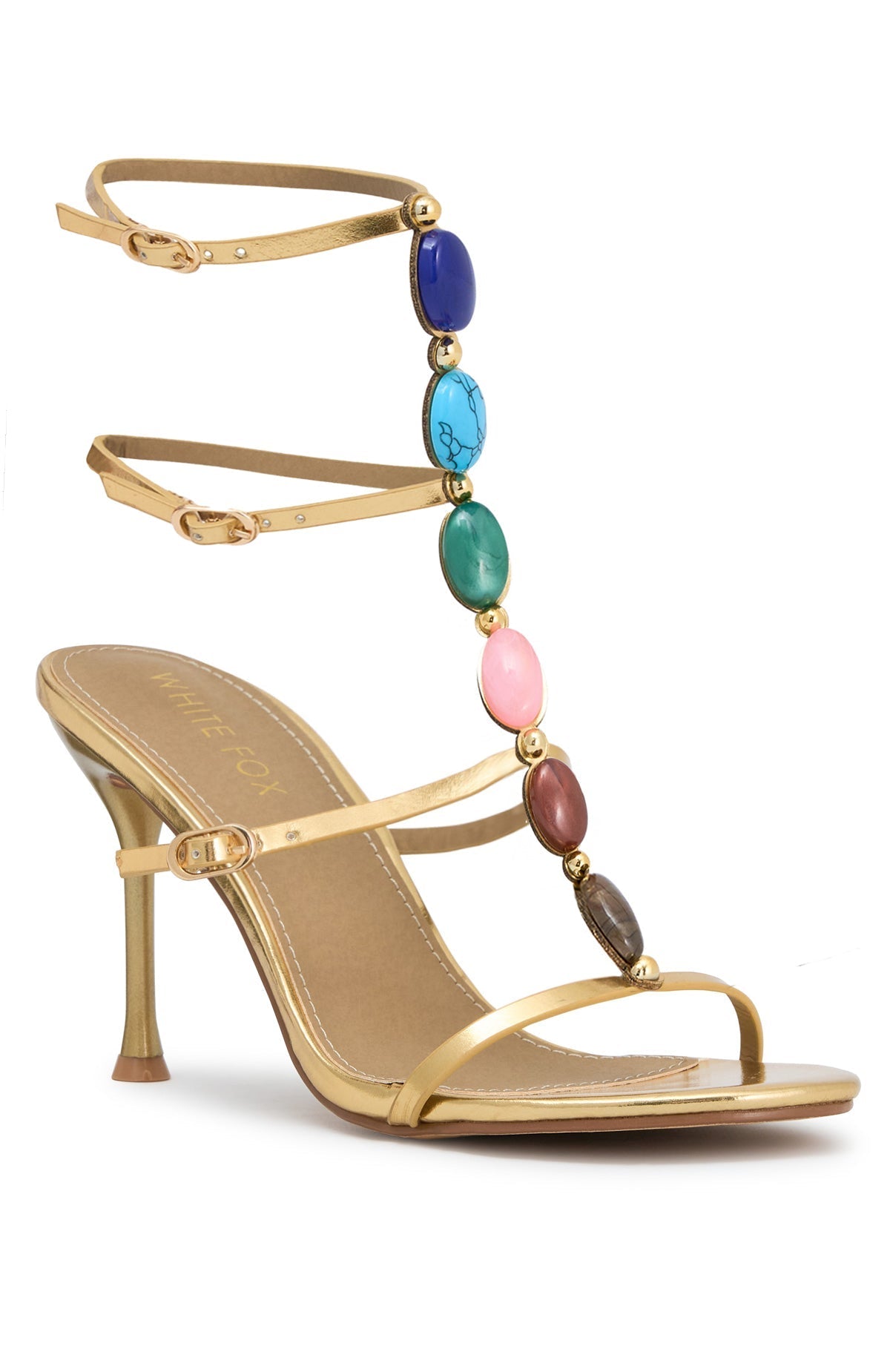 White Fox Yana Beaded Heels Gold