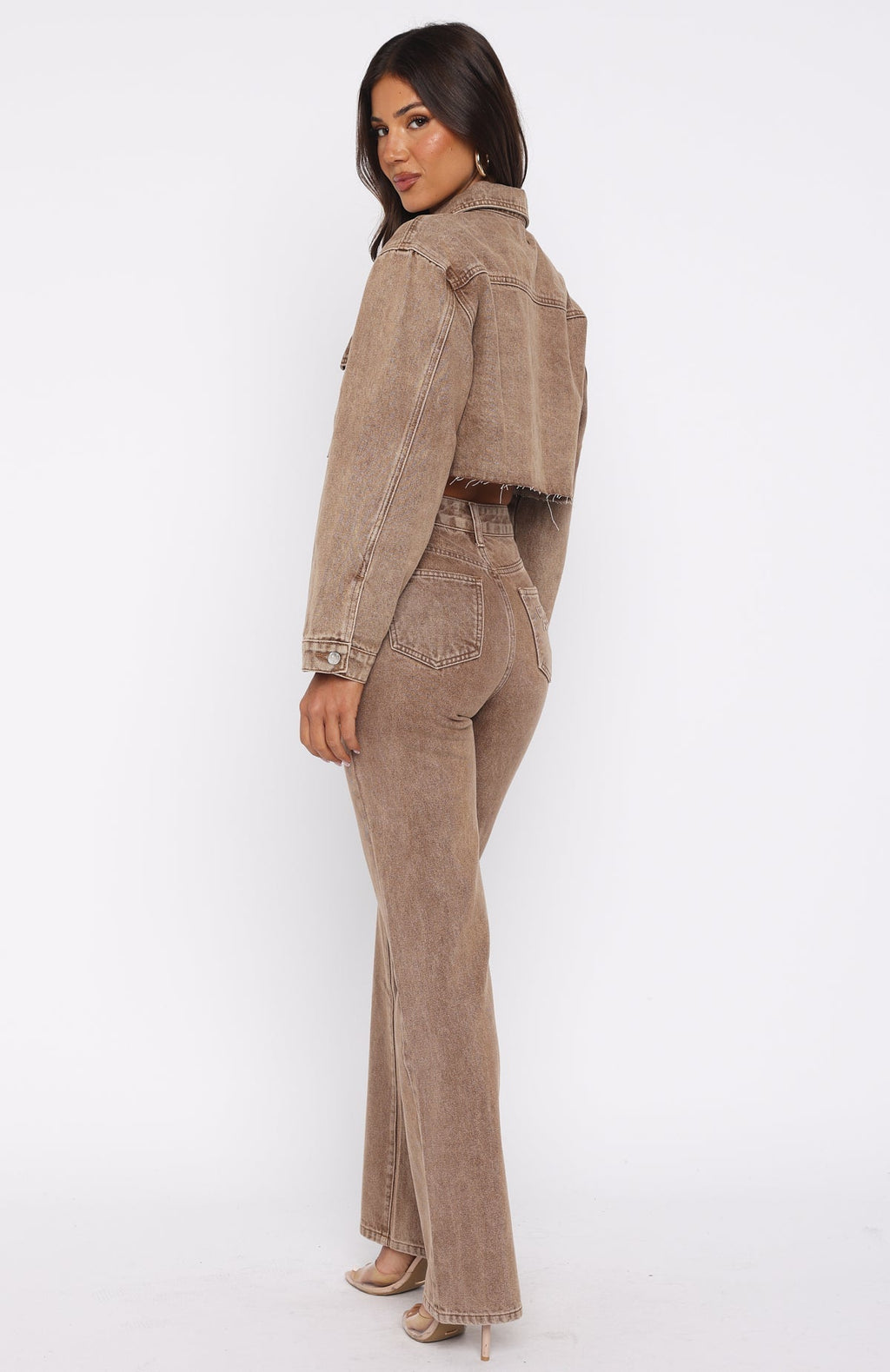 White Fox Something To Prove High Rise Straight Leg Jeans Tan Wash