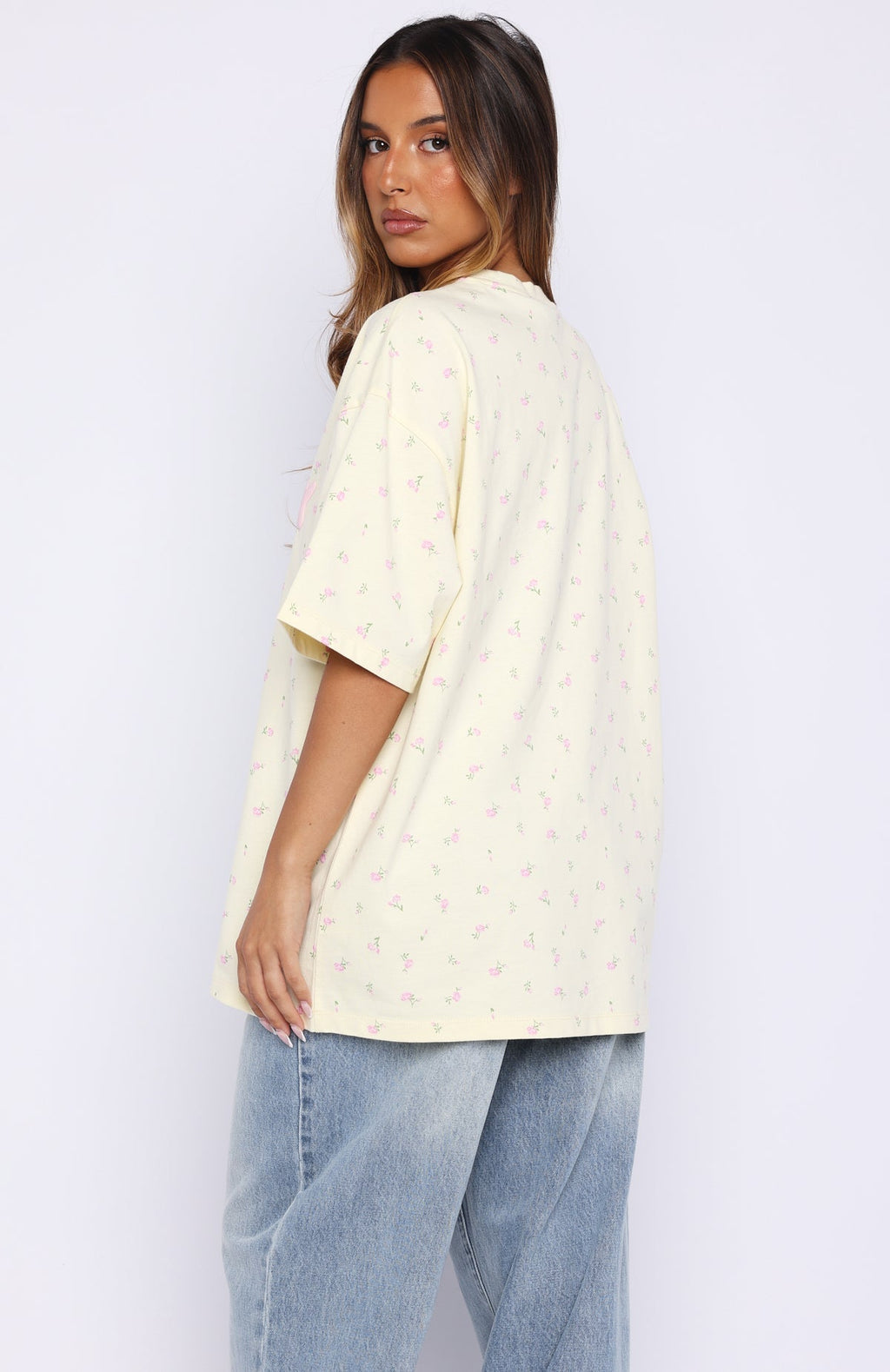 White Fox Offstage Printed Oversized Tee Lemon Ditsy