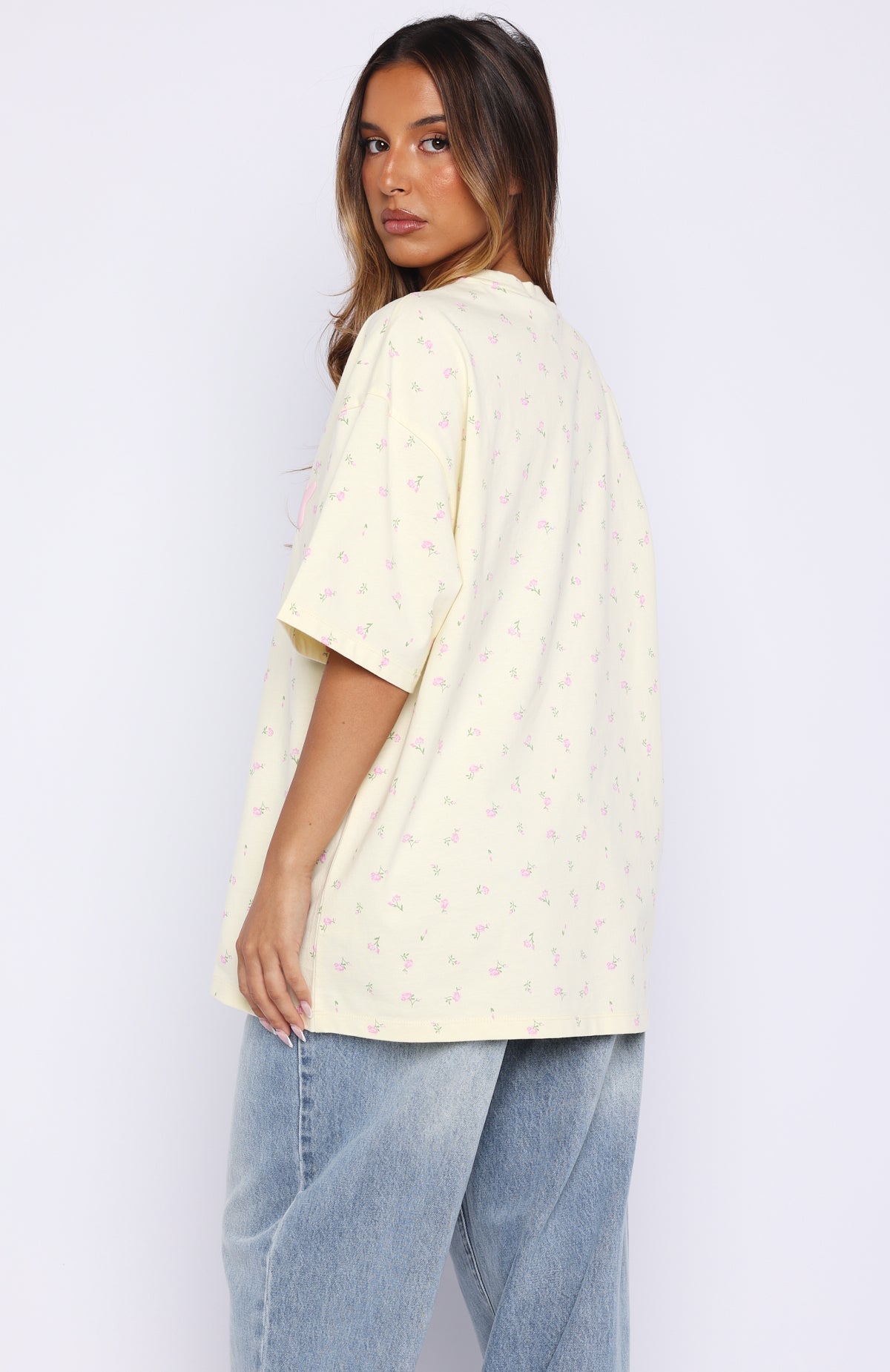 White Fox Offstage Printed Oversized Tee Lemon Ditsy