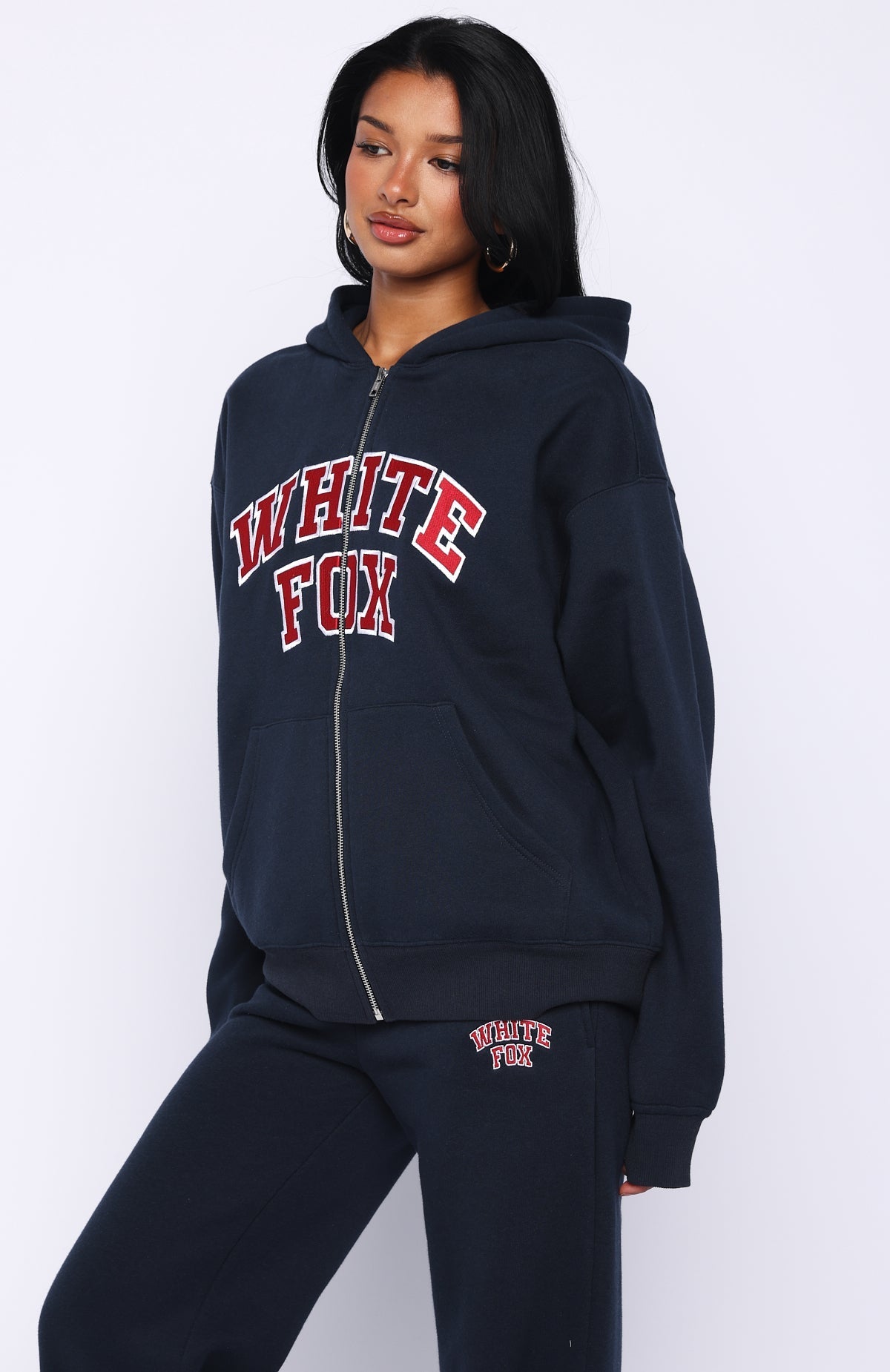 White Fox Starting Fresh Zip Front Hoodie Navy