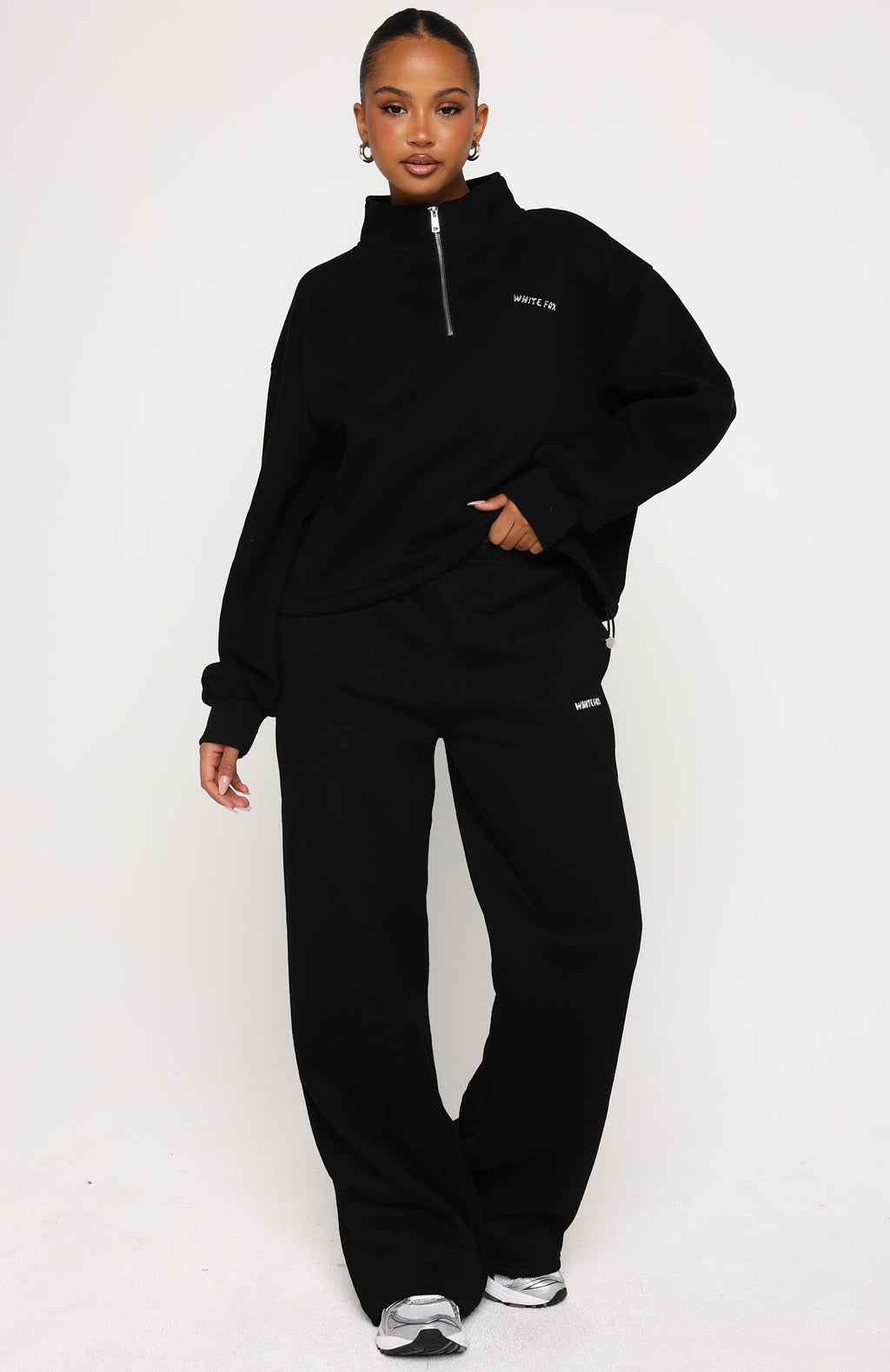 White Fox Test Drive Boxy Quarter Zip Sweater Black