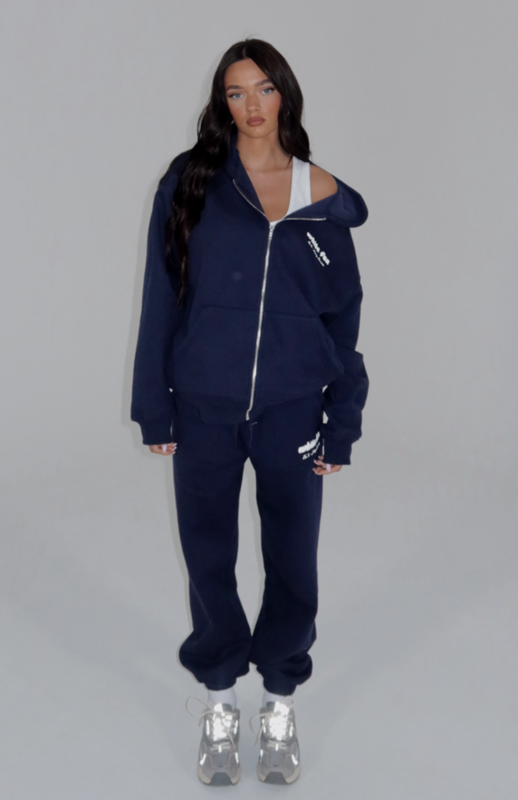 White Fox Era 8 Zip Front Hoodie Nautical