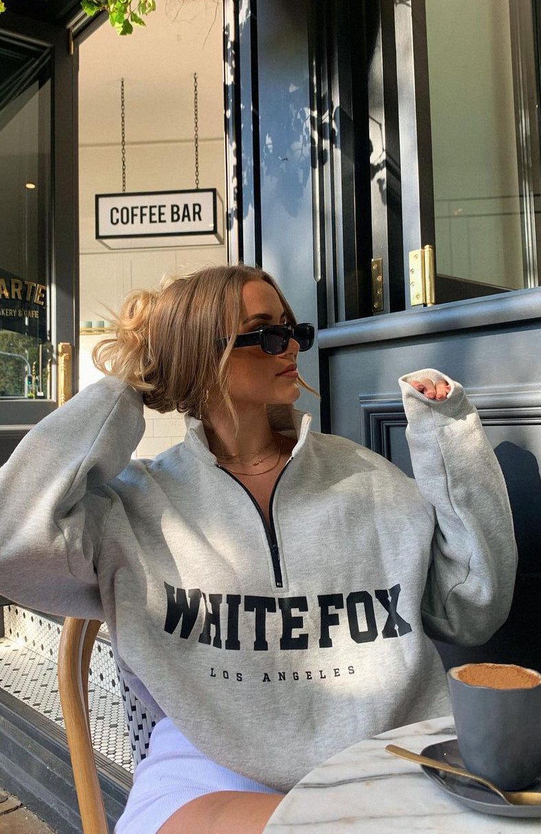 White Fox High Standard Zip Front Sweater Grey Marle