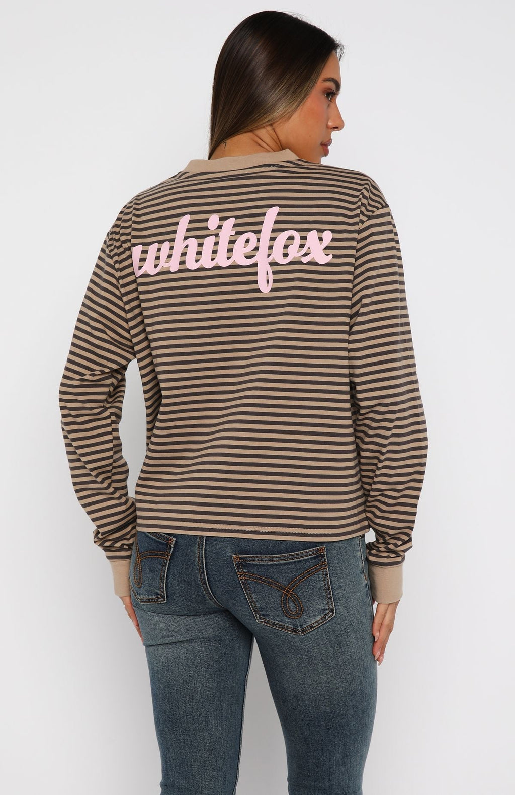 White Fox Catch The Drift Long Sleeve Tee Chocolate/Tan Stripe