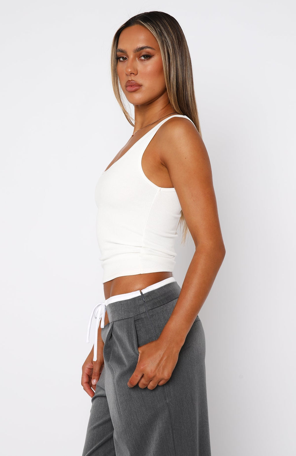 White Fox Let Me Adore You Ribbed Tank Top White