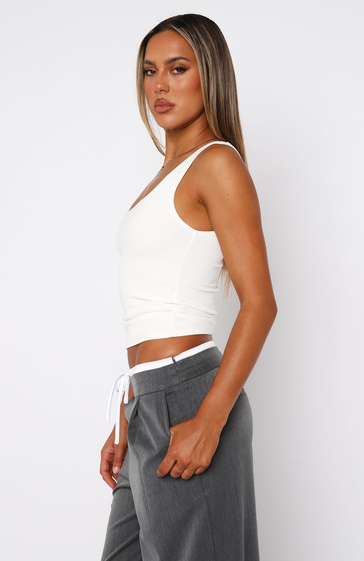 White Fox Let Me Adore You Ribbed Tank Top White