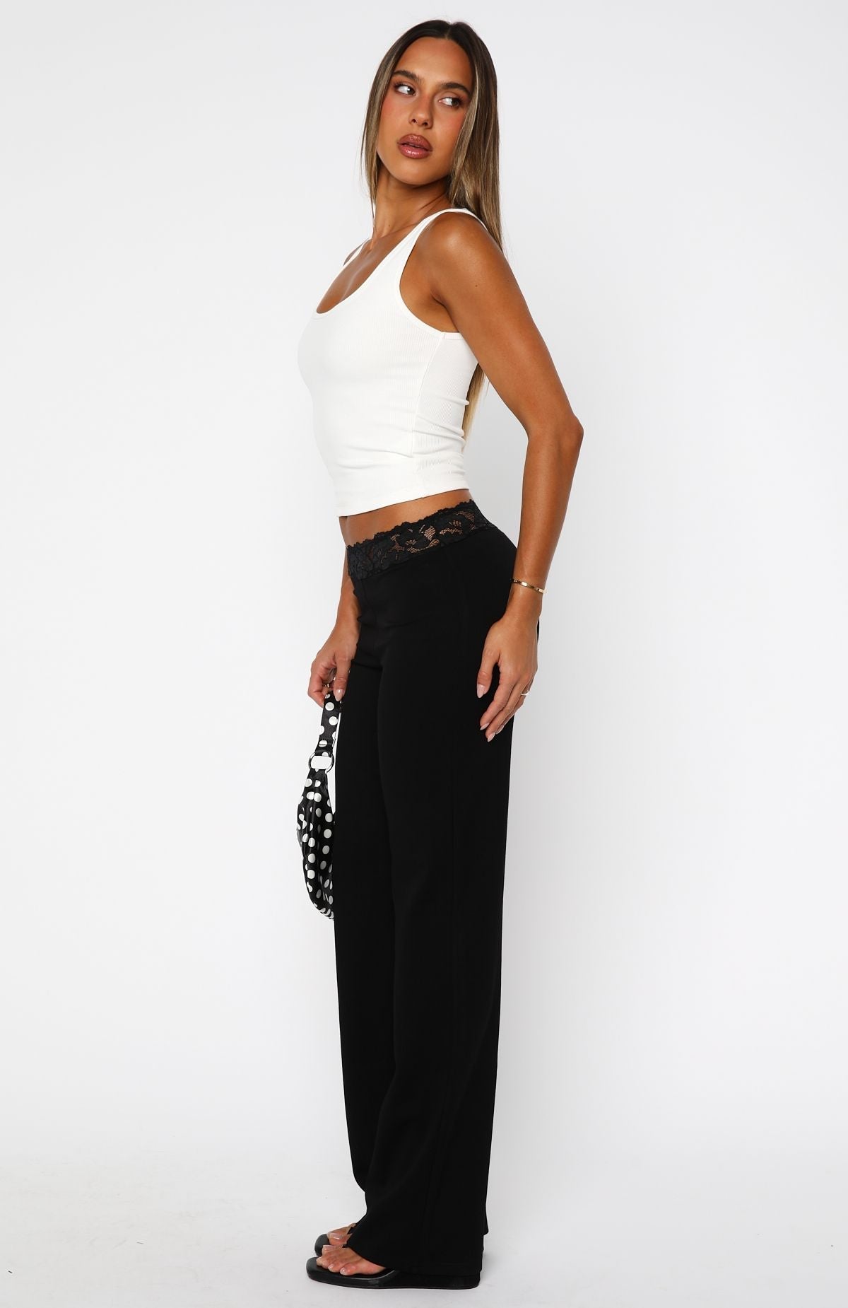White Fox Cry Baby Pants Black