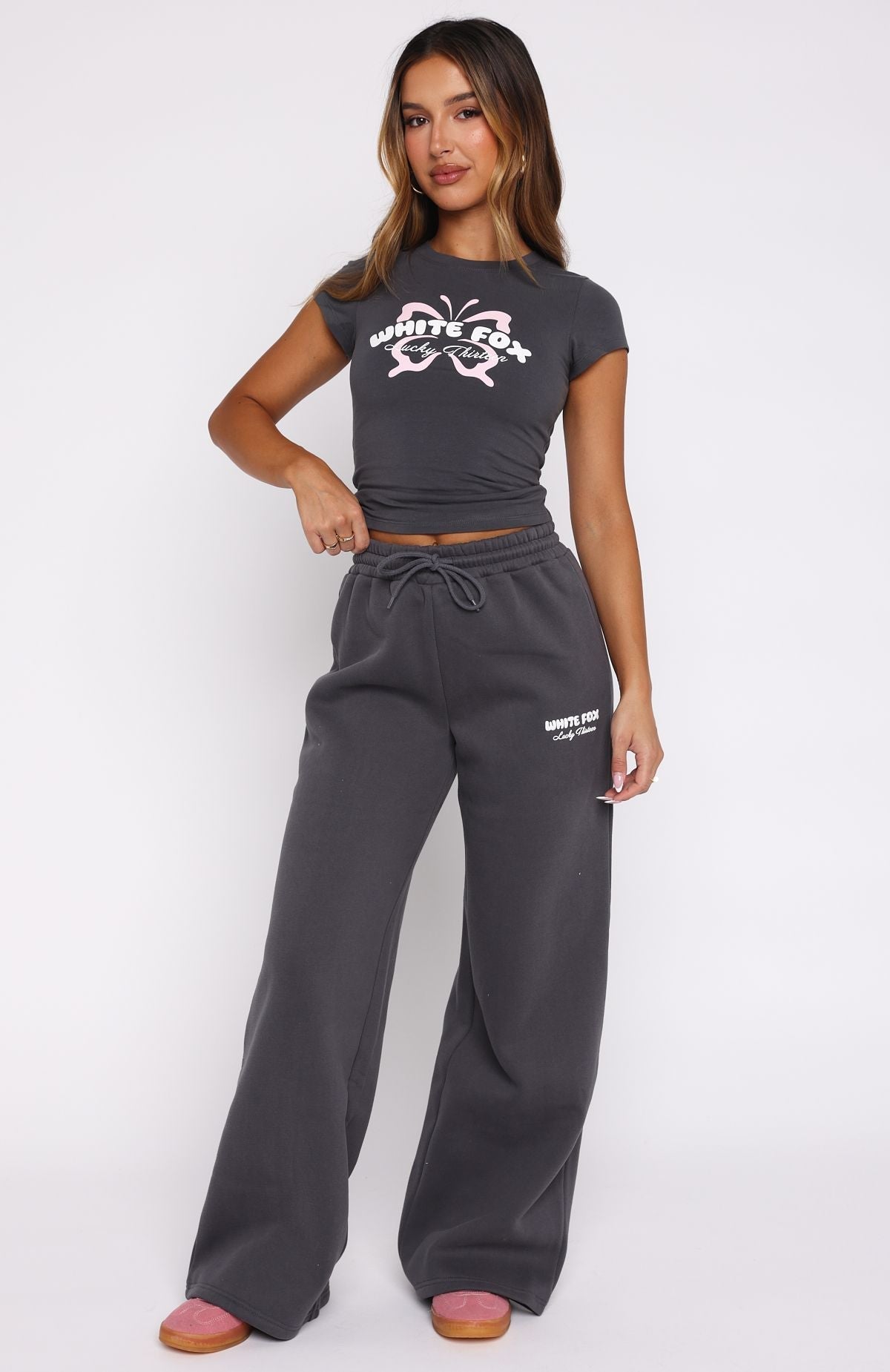 White Fox Lucky Thirteen Audrina Wide Leg Sweatpants Volcanic