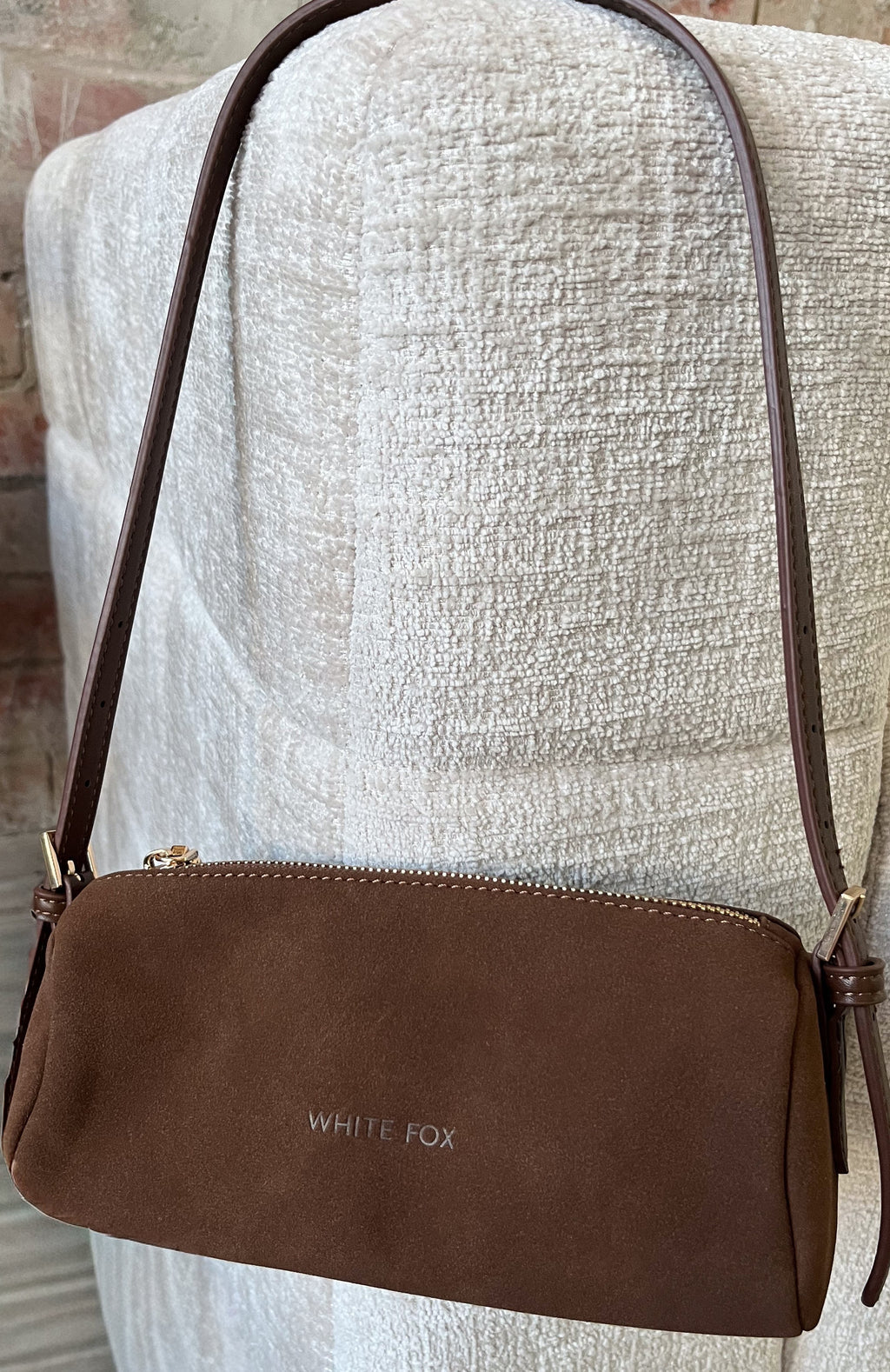 White Fox Gannon Shoulder Bag Chocolate Faux Suede
