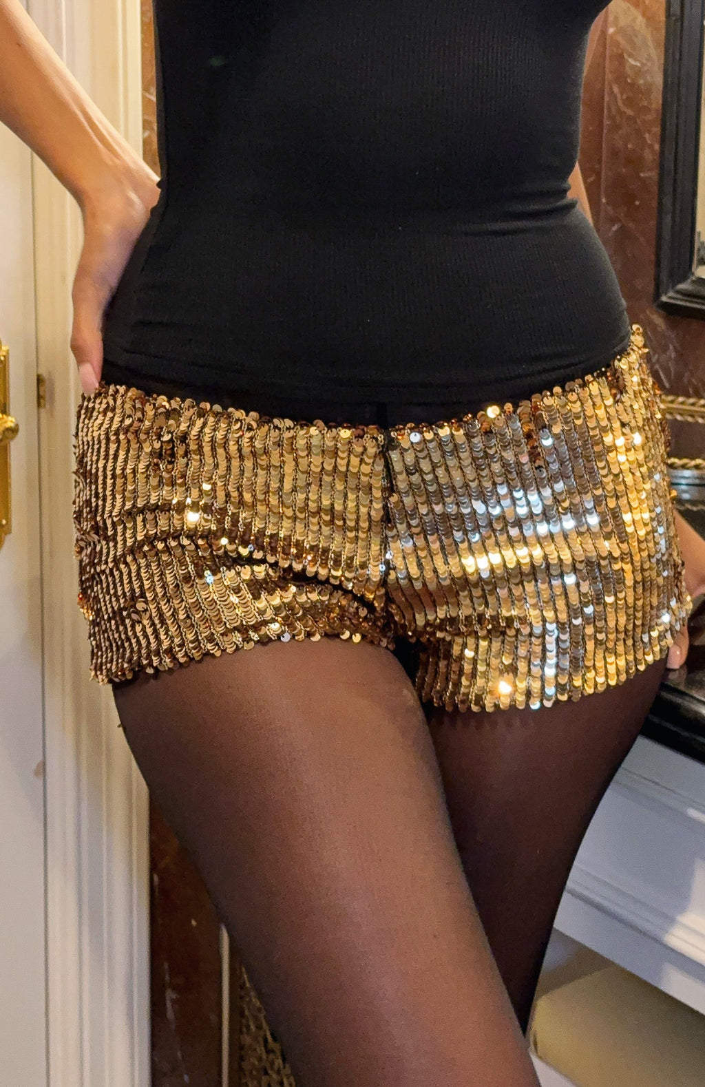White Fox Bold Moves Sequin Shorts Gold