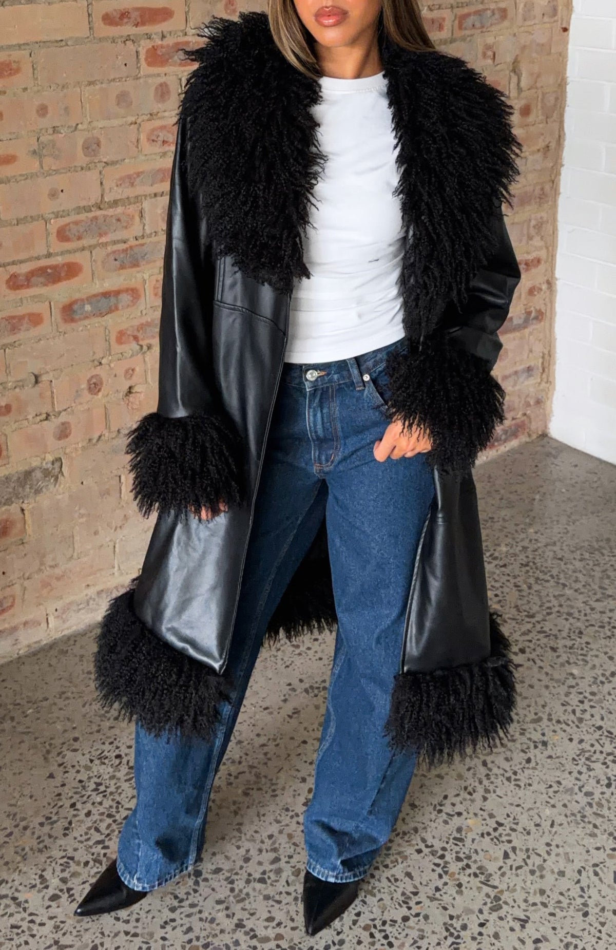 White Fox In My Space PU Jacket Black