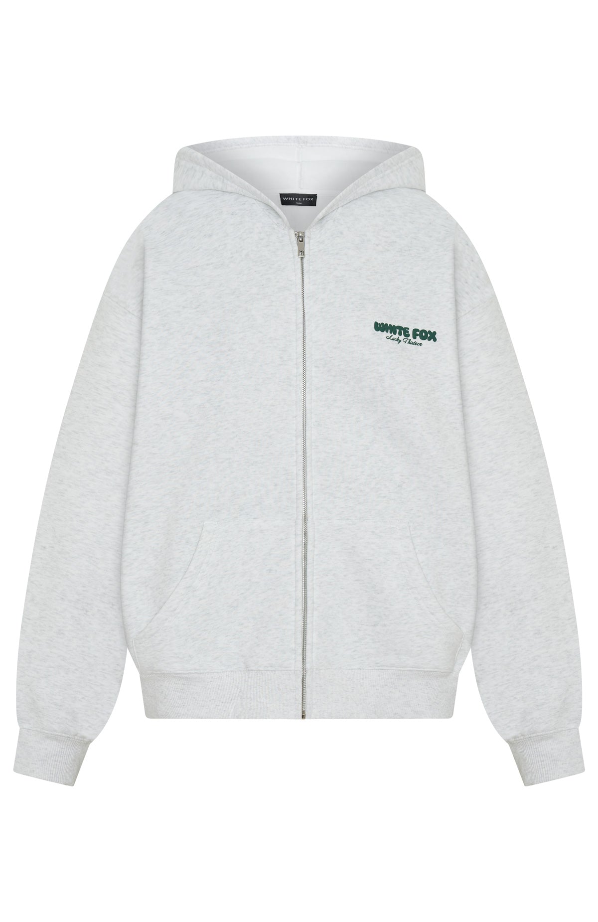 White Fox Lucky Thirteen Charise Zip Front Hoodie Grey Marle