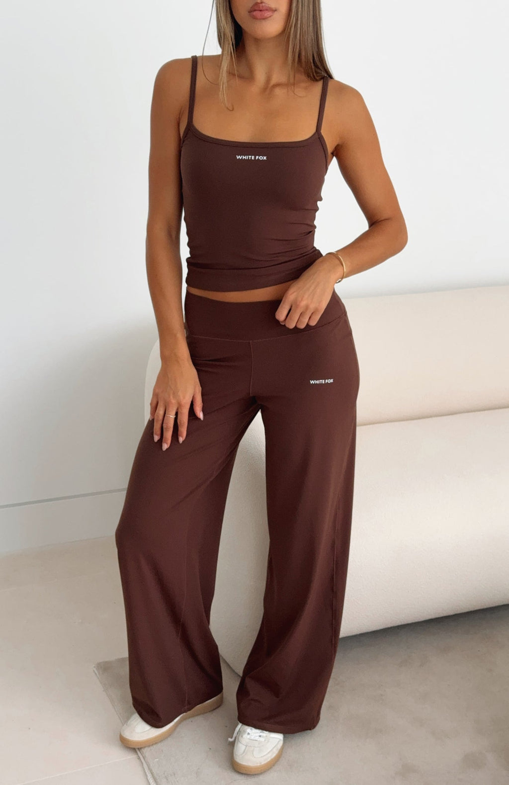 White Fox Core Strengths Wide Leg Pants Chocolate
