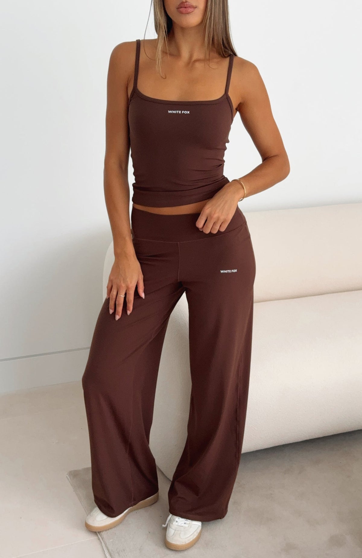 White Fox Core Strengths Wide Leg Pants Chocolate