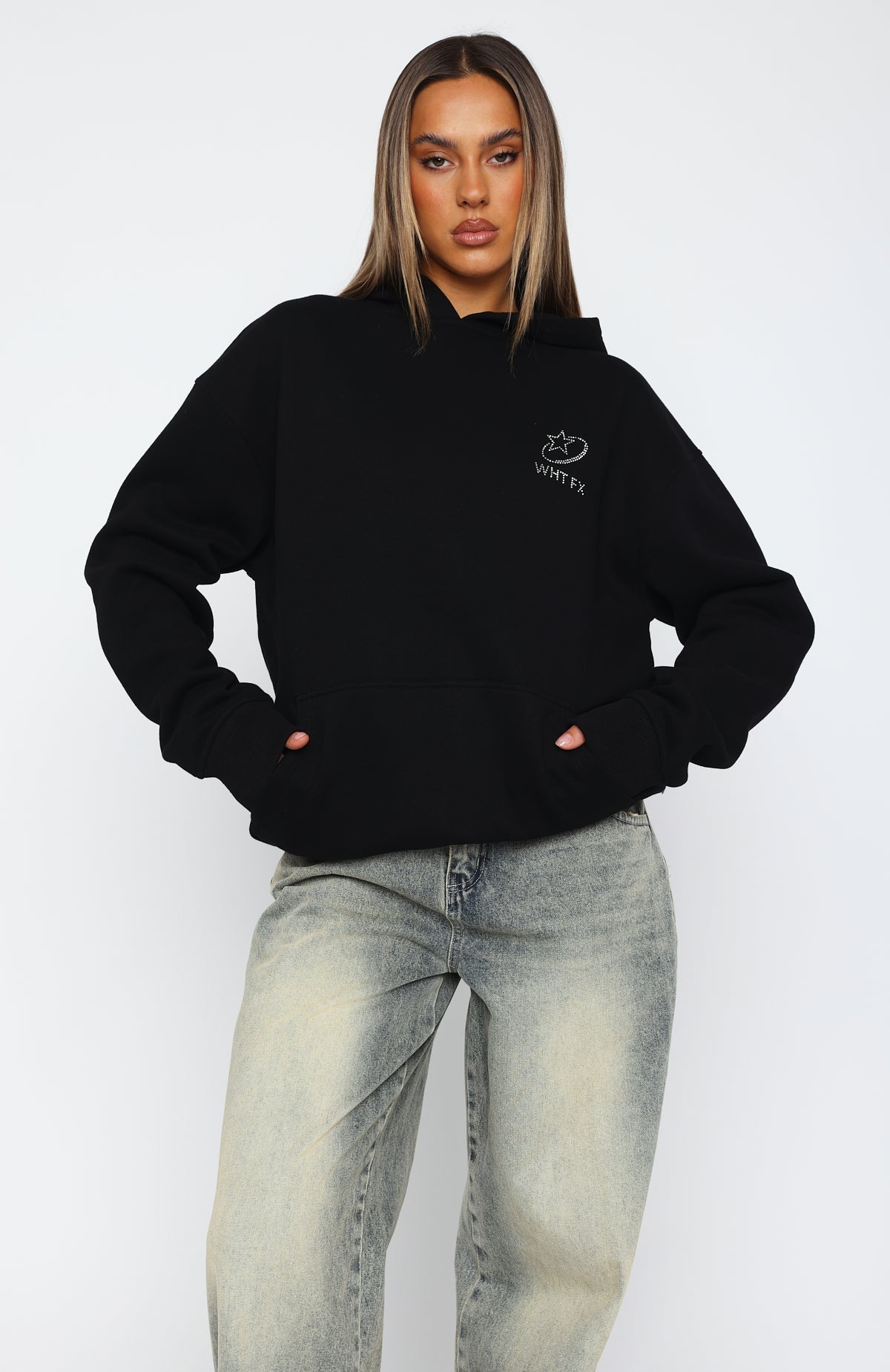 White Fox Always Shining Oversized Hoodie Black