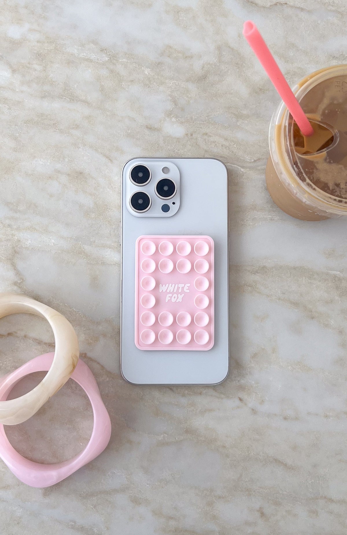 White Fox Calling My Cellular Phone Grip Pink/Cream