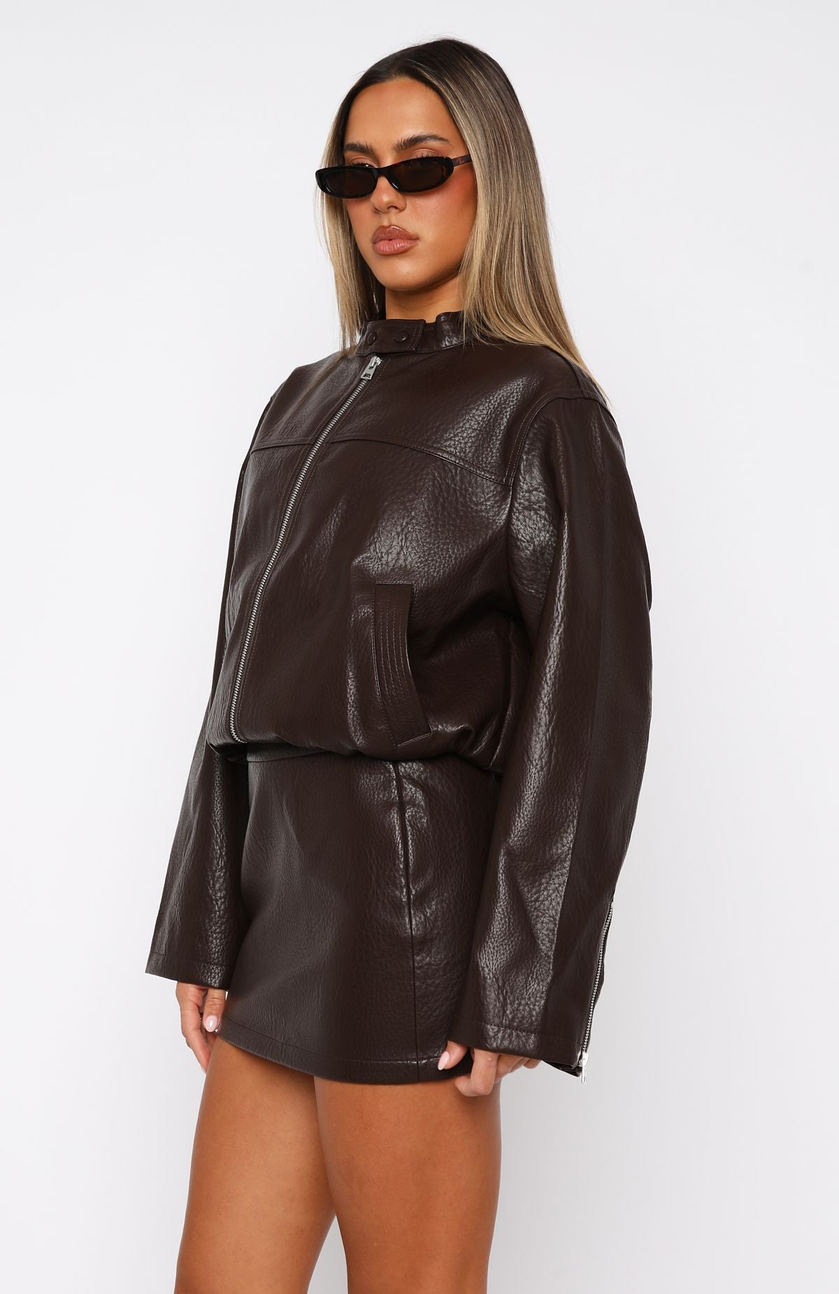 White Fox Tell Me Nothing PU Jacket Chocolate