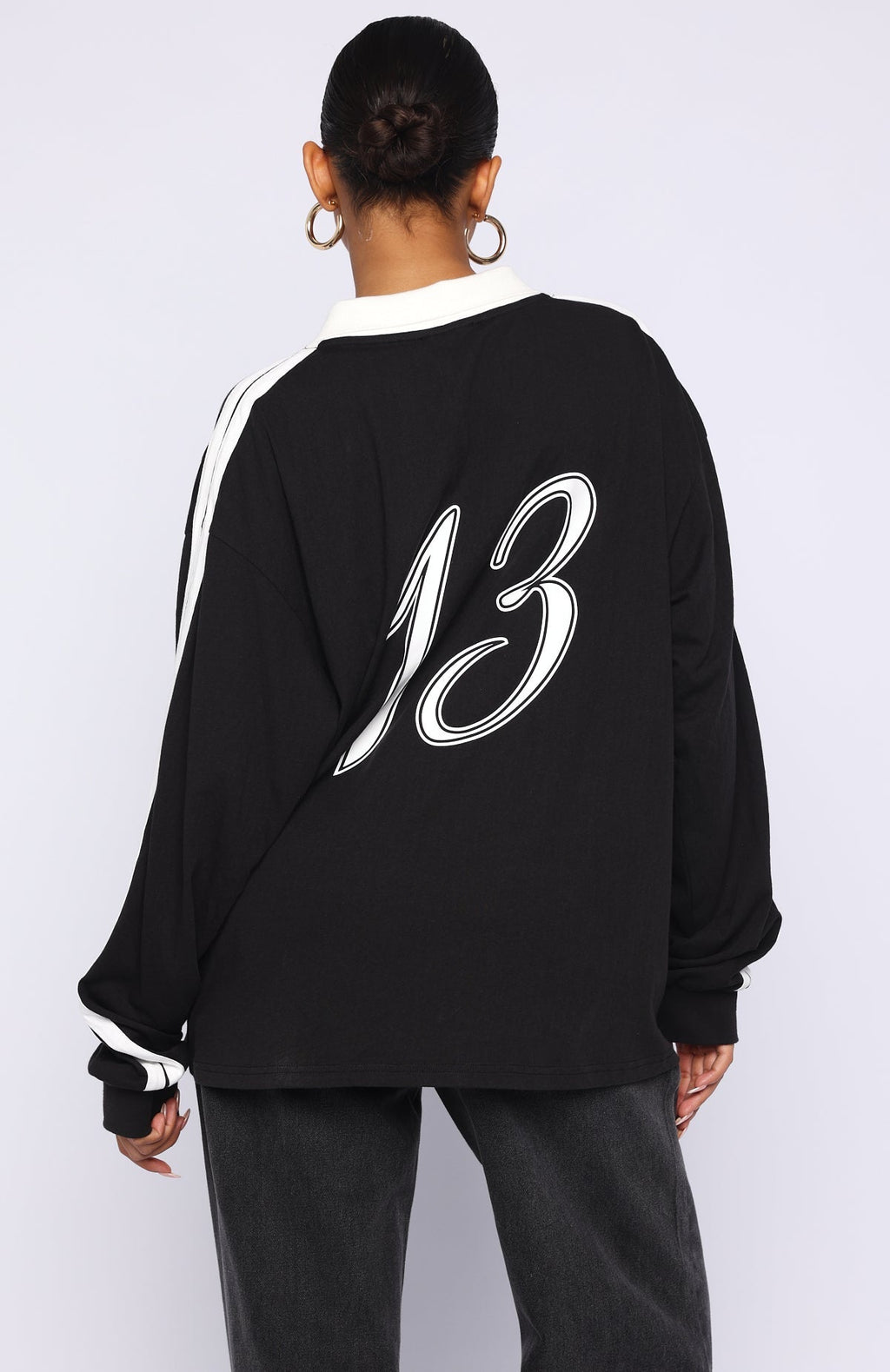 White Fox Dreamy Skies Long Sleeve Oversized Jersey Black