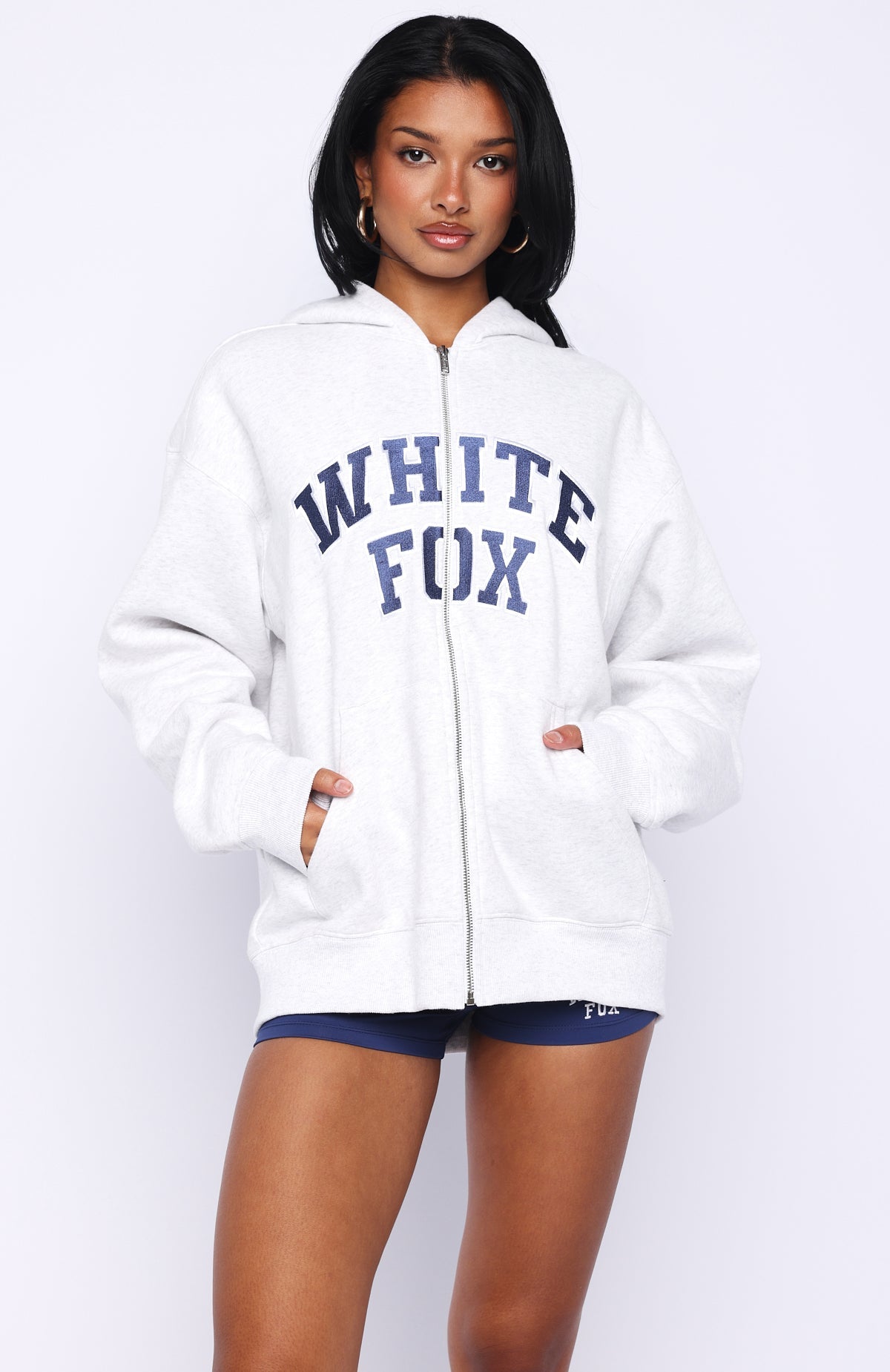 White Fox Starting Fresh Zip Front Hoodie Grey Marle