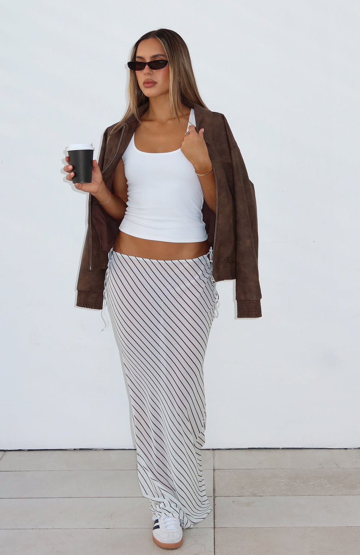 White Fox Luminous Maxi Skirt Cream/Choc Stripe