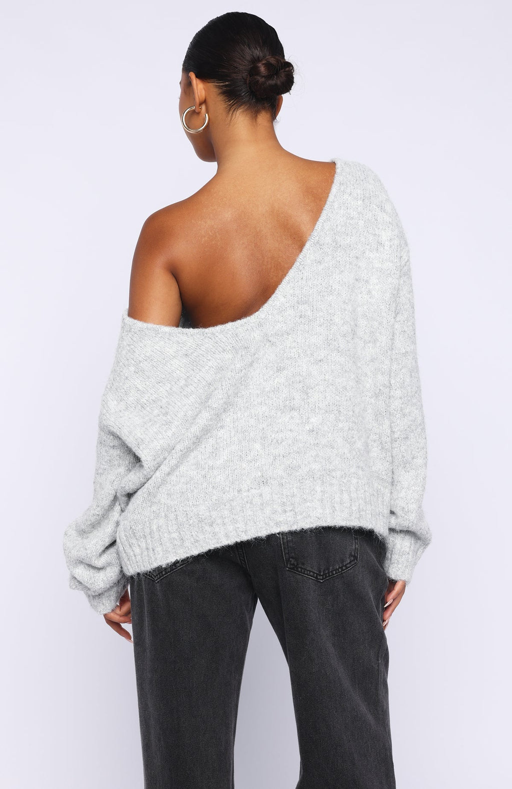 White Fox Softer Love Knit Sweater Grey Marle