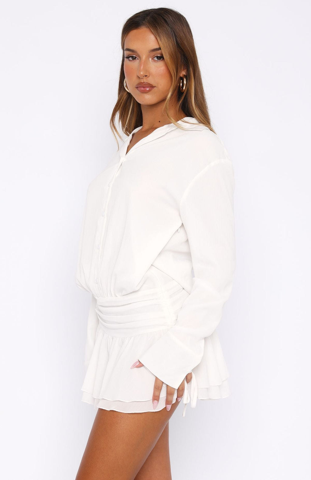 White Fox Can't Get Me Long Sleeve Mini Dress White