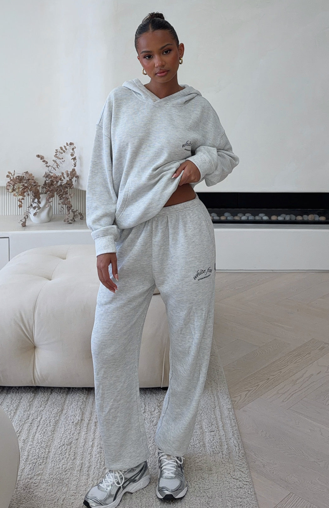 White Fox Moving Out Waffle Sweatpants Light Grey Marle