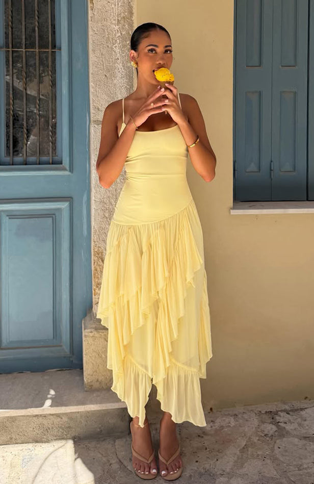 White Fox Soul Escape Midi Dress Lemon