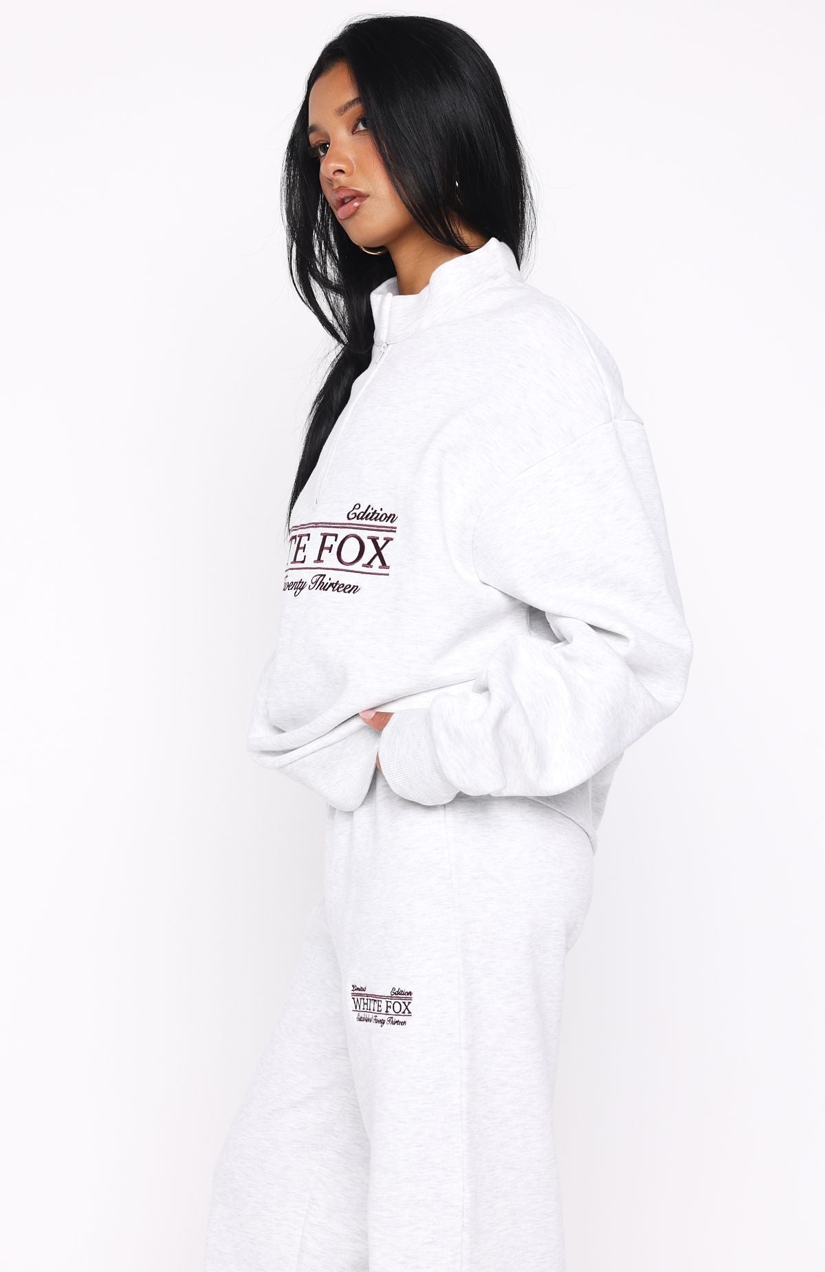 White Fox Standing My Ground Zip Front Sweater Grey Marle