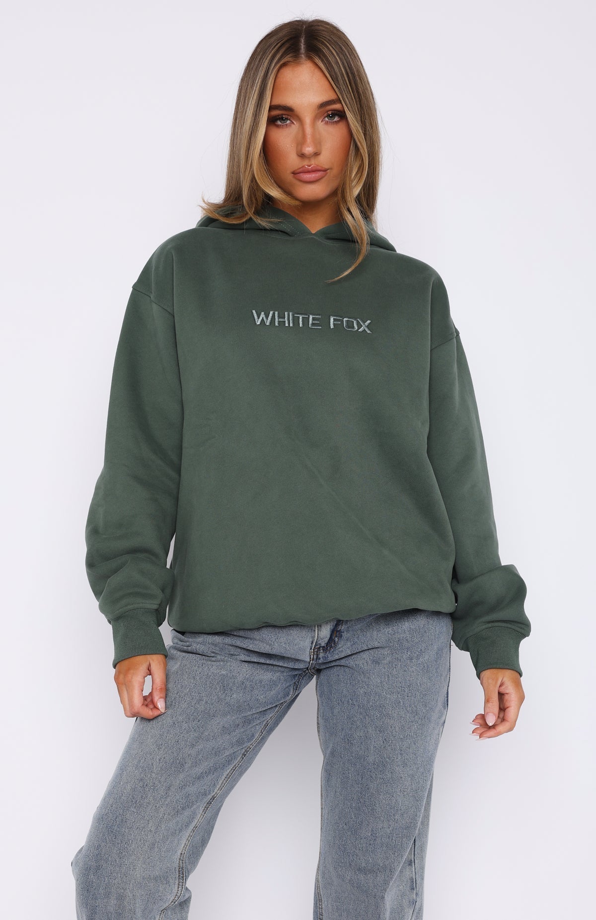 White Fox Stay Lifted Oversized Hoodie Dark Green