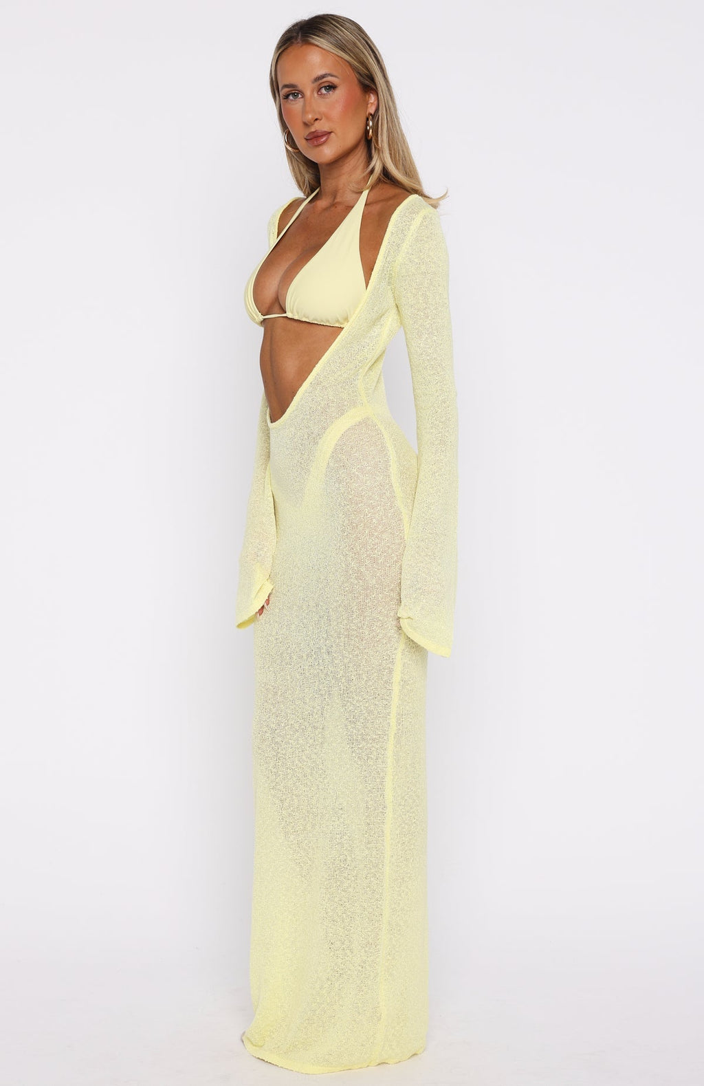White Fox Malta Mermaids Long Sleeve Maxi Dress Lemon