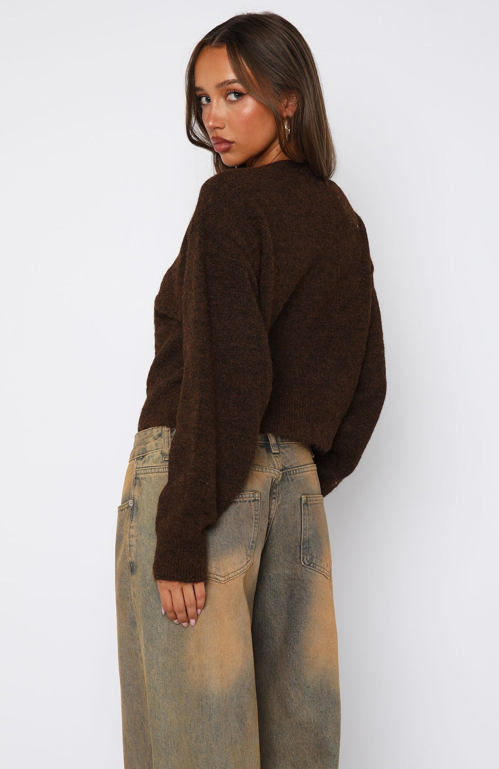White Fox Warm Whispers Knit Cardigan Chocolate
