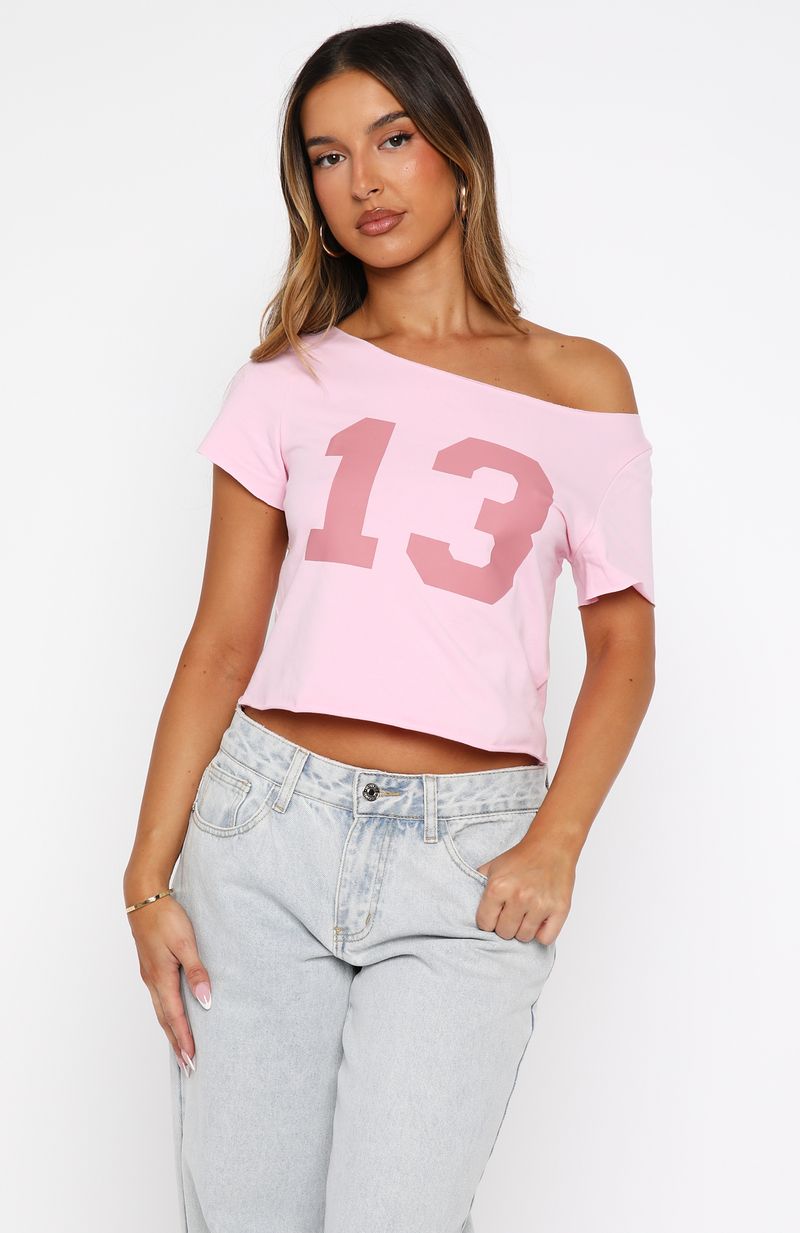 White Fox Whenever You're Ready Off Shoulder Relaxed Tee Pink