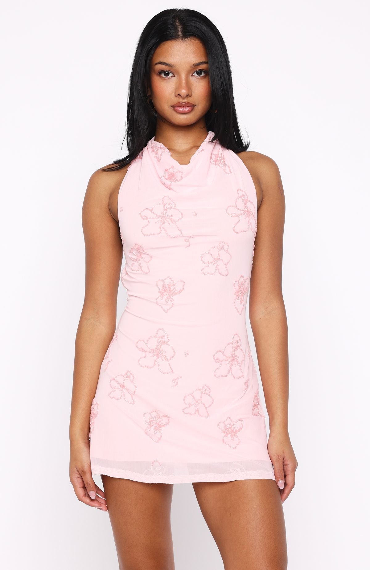 White Fox Between The Lines Beaded Mini Dress Pink