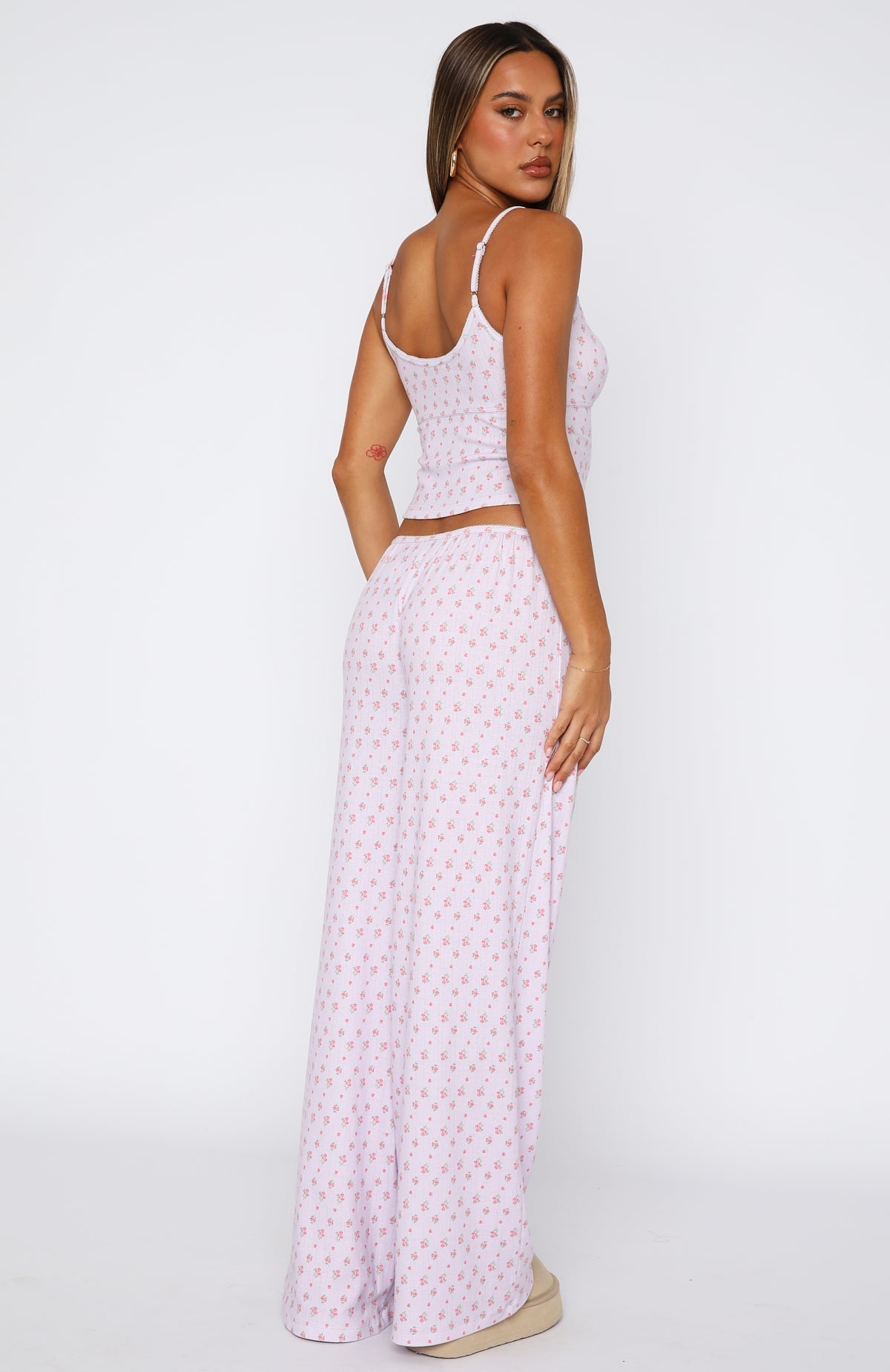 White Fox Snuggle Season Pyjama Pants Purple Floral