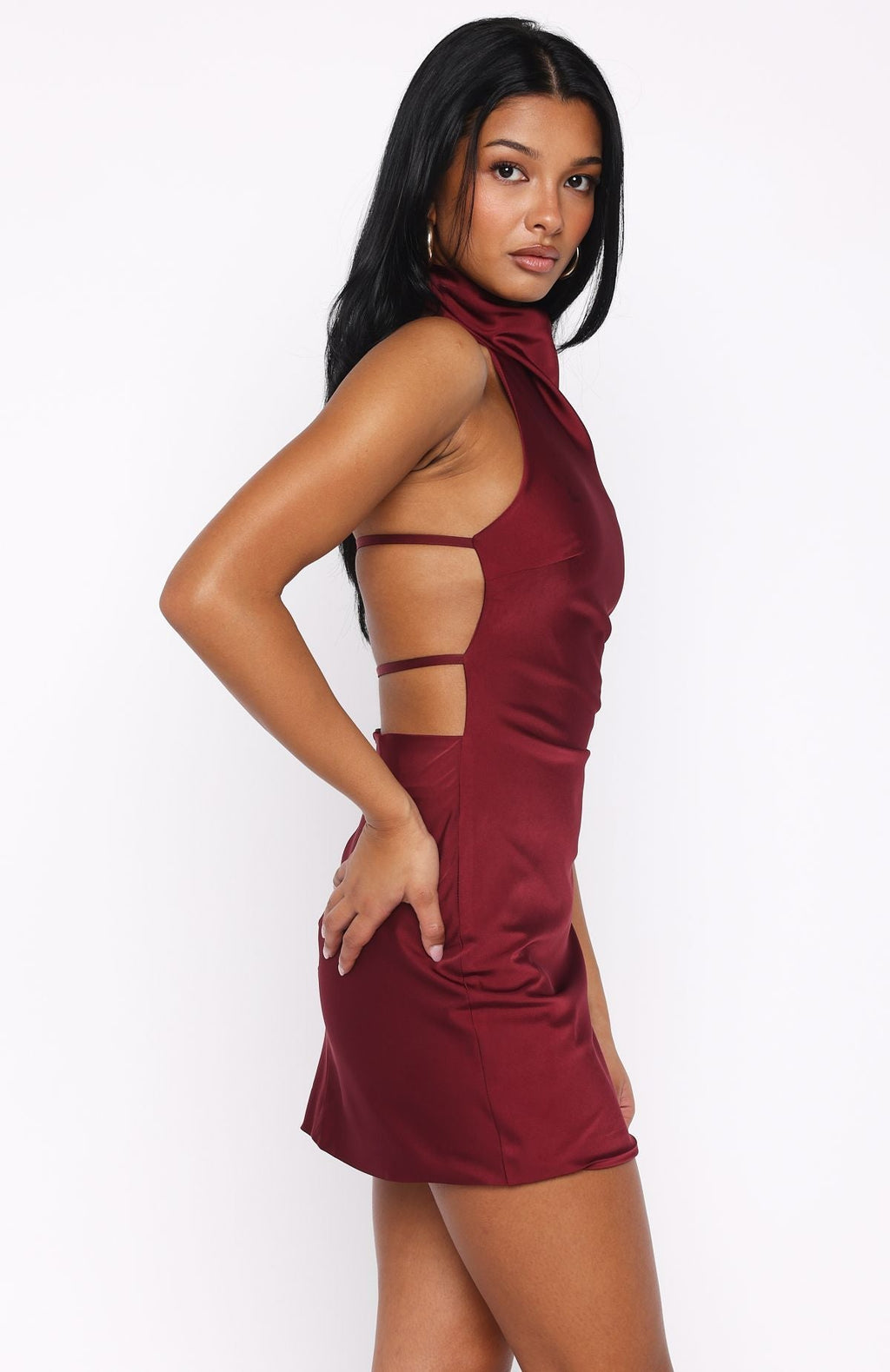 White Fox Just Small Talk Halter Mini Dress Wine
