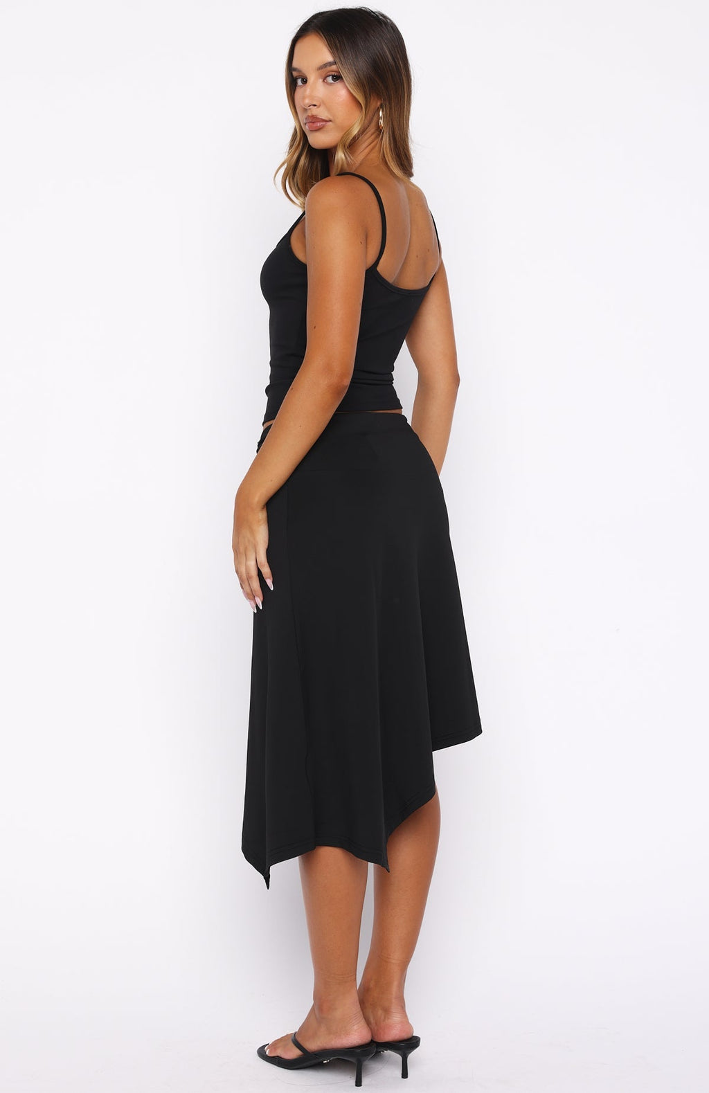 White Fox Sending My Love Asymmetric Midi Skirt Black