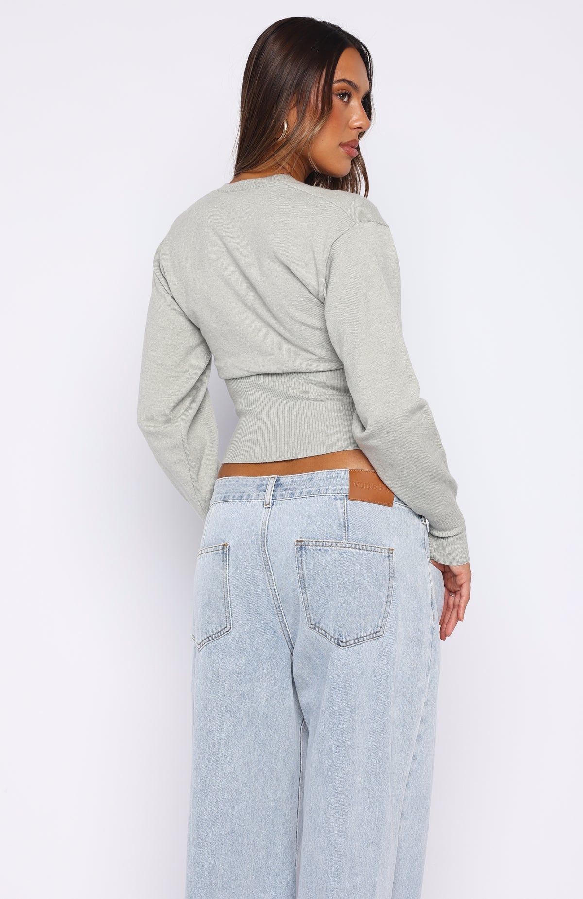 White Fox Cindy Cinched Knit Top Grey
