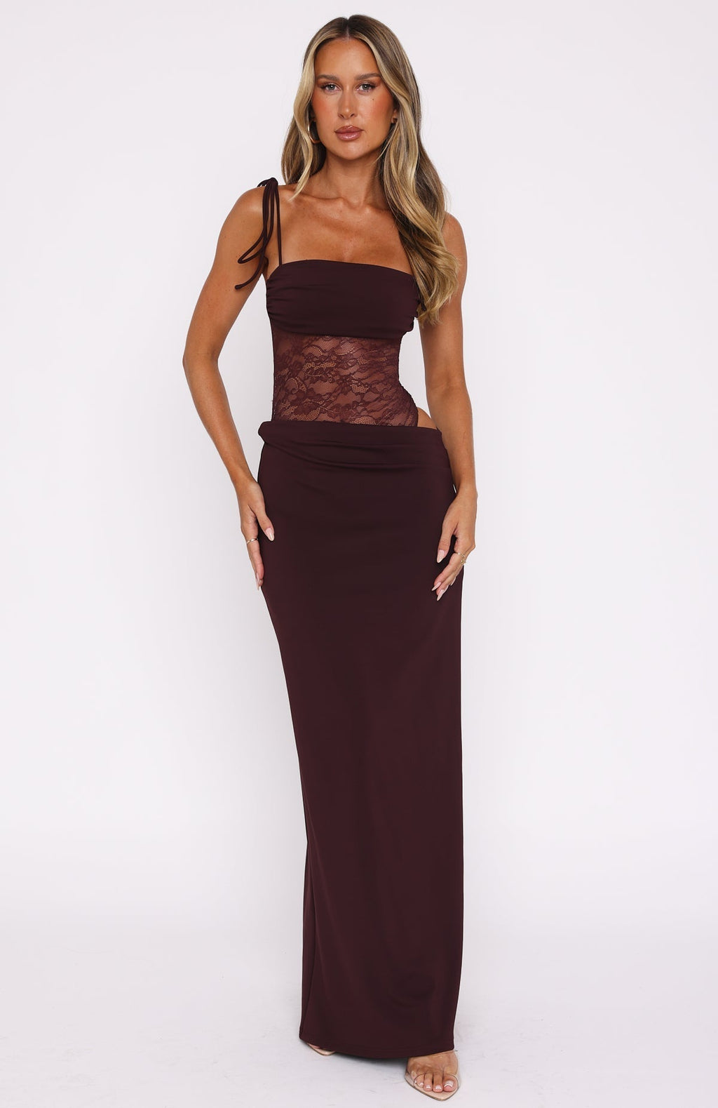White Fox Compliment Me Maxi Dress Burgundy