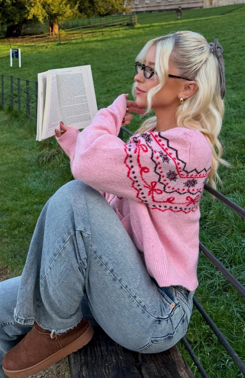White Fox Snowflake Cuddles Knit Cardigan Blossom
