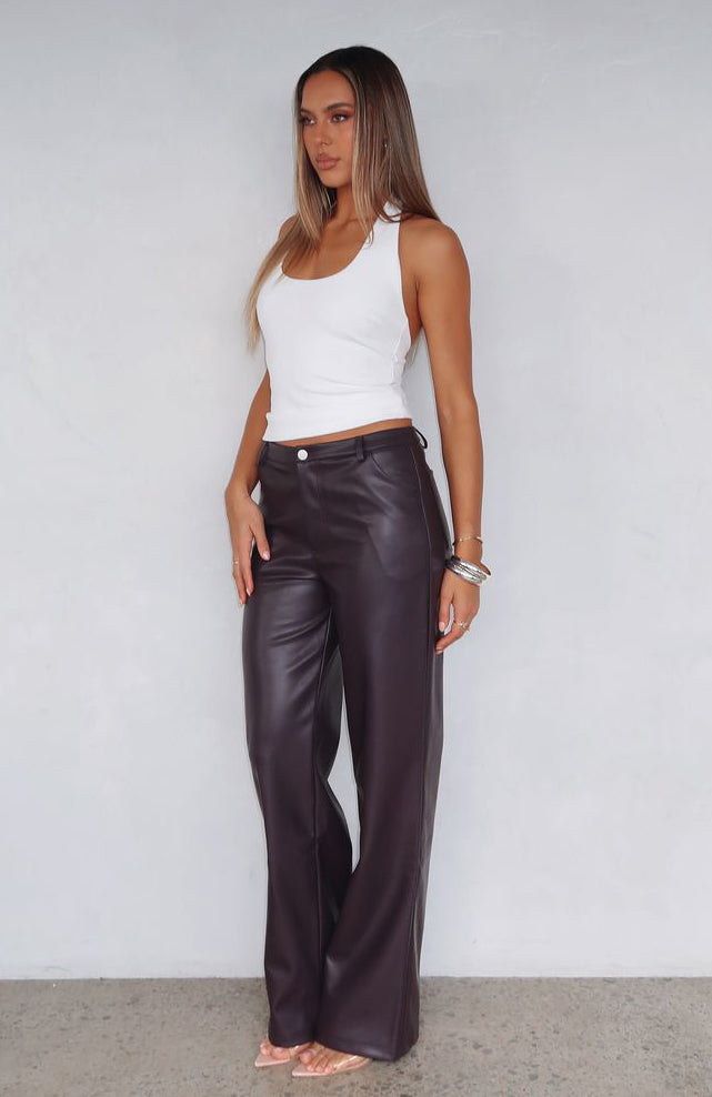White Fox Life Affair PU Pants Deep Mauve