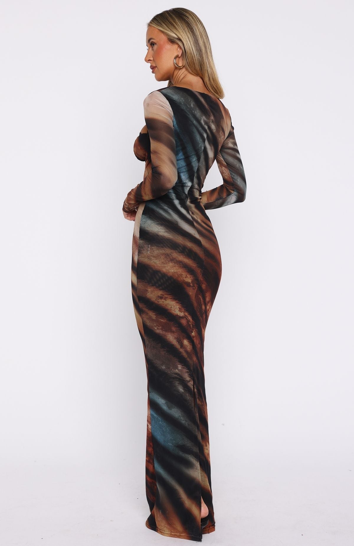 White Fox Let Me Think Long Sleeve Maxi Dress Opal Surge