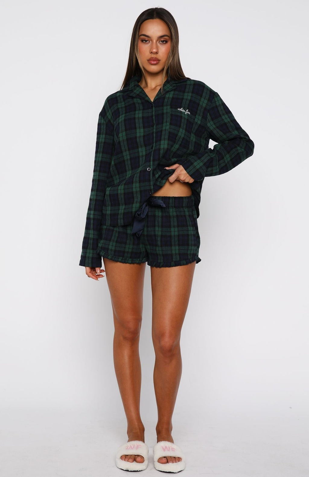 White Fox That Time Of Year Long Sleeve Pyjama Top Green/Navy