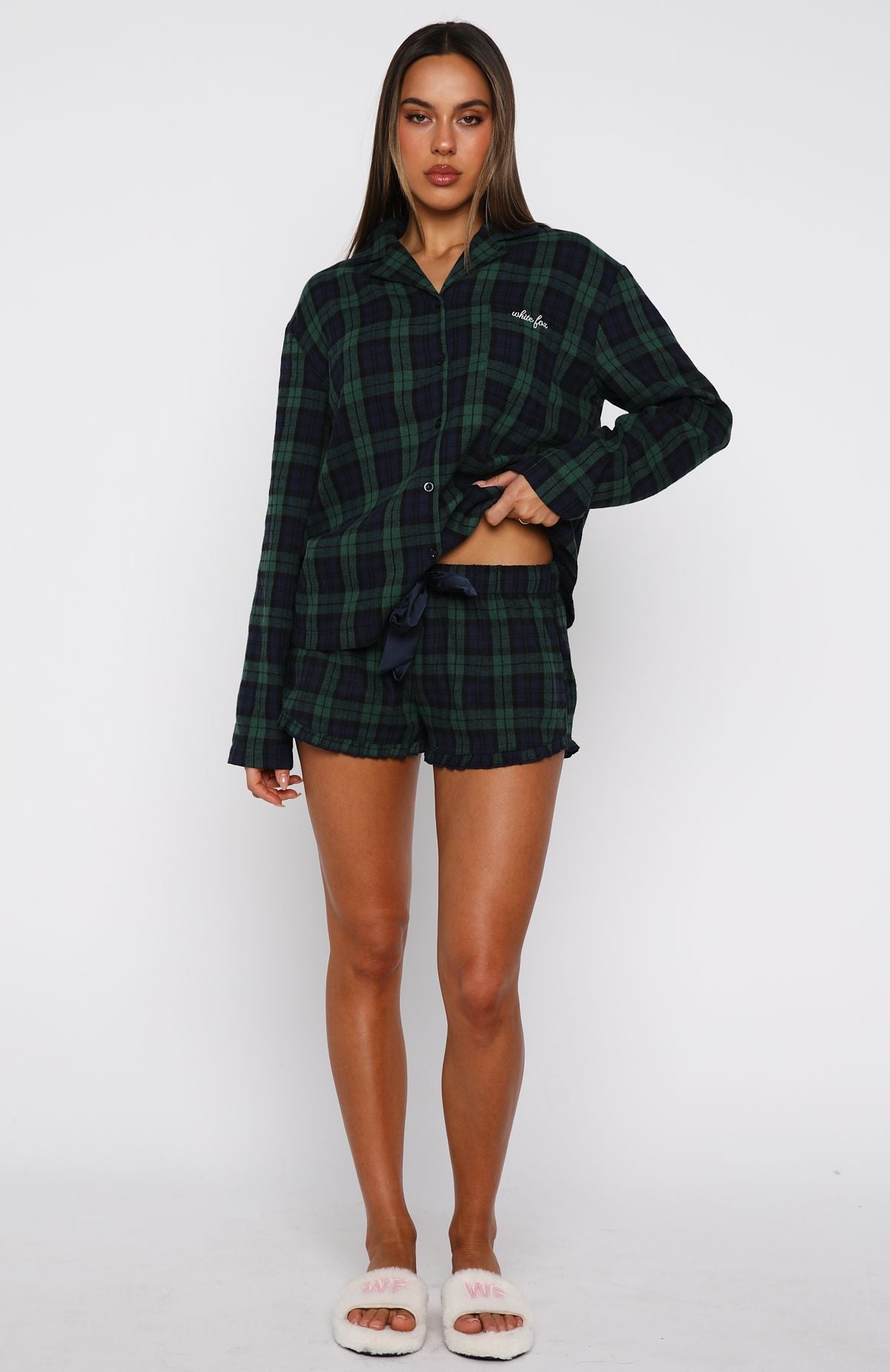 White Fox That Time Of Year Long Sleeve Pyjama Top Green/Navy