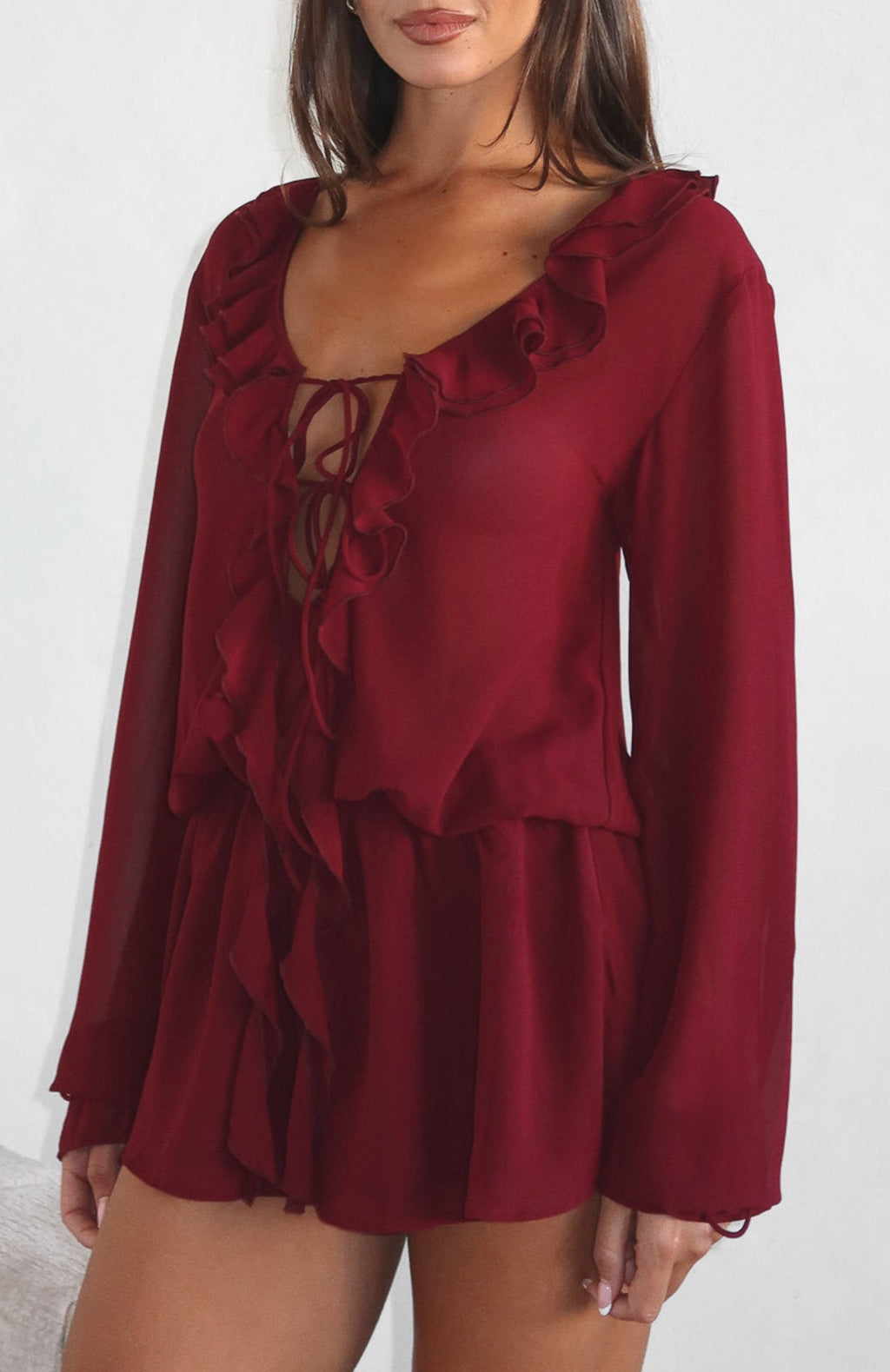 White Fox Eternal Energy Long Sleeve Mini Dress Burgundy