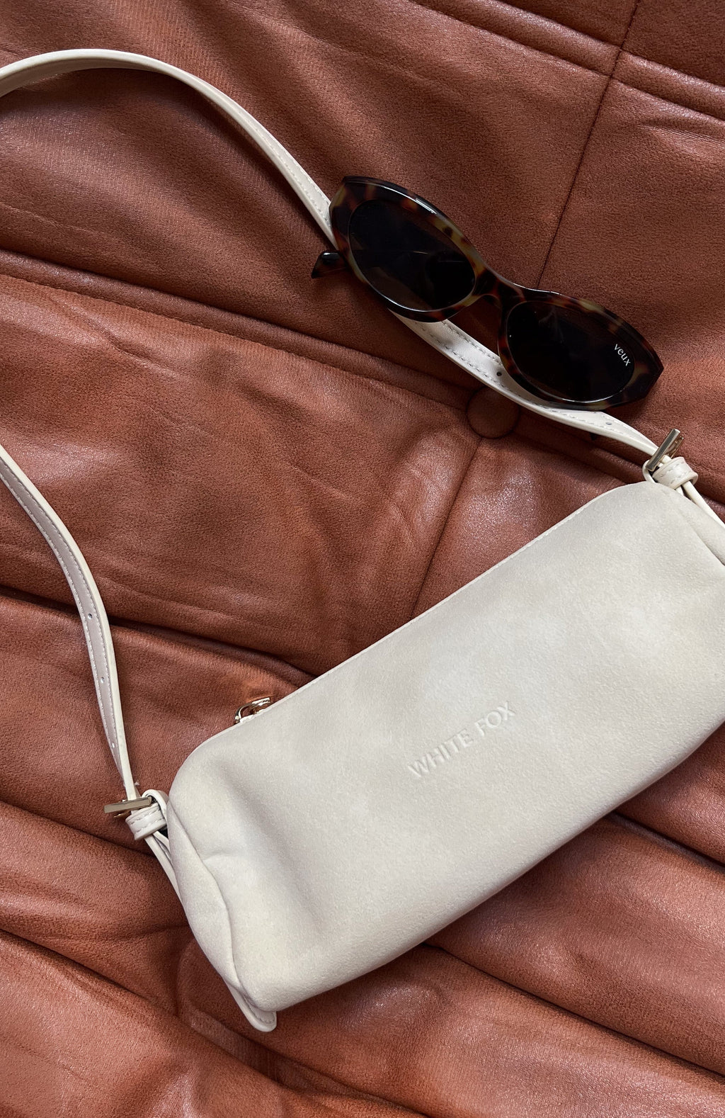 White Fox Gannon Shoulder Bag Bone Faux Suede